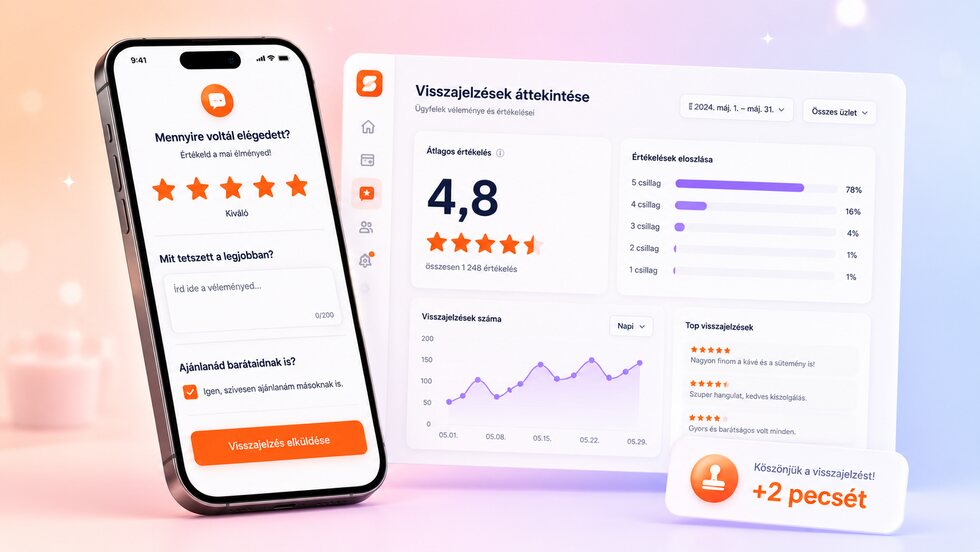 Customer survey with a star rating and loyalty stamp reward