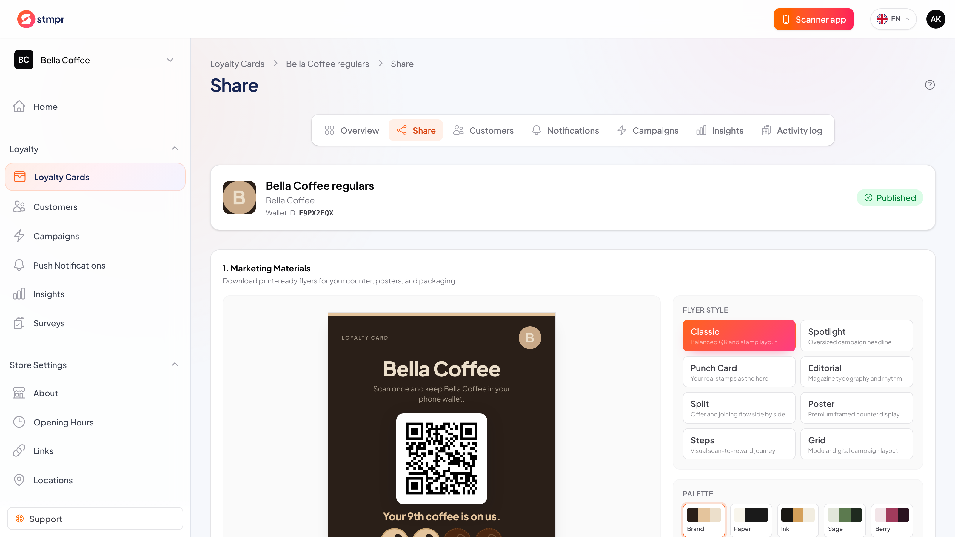 Phone saving a loyalty pass to the wallet app, with QR code and checkmark icons floating beside it