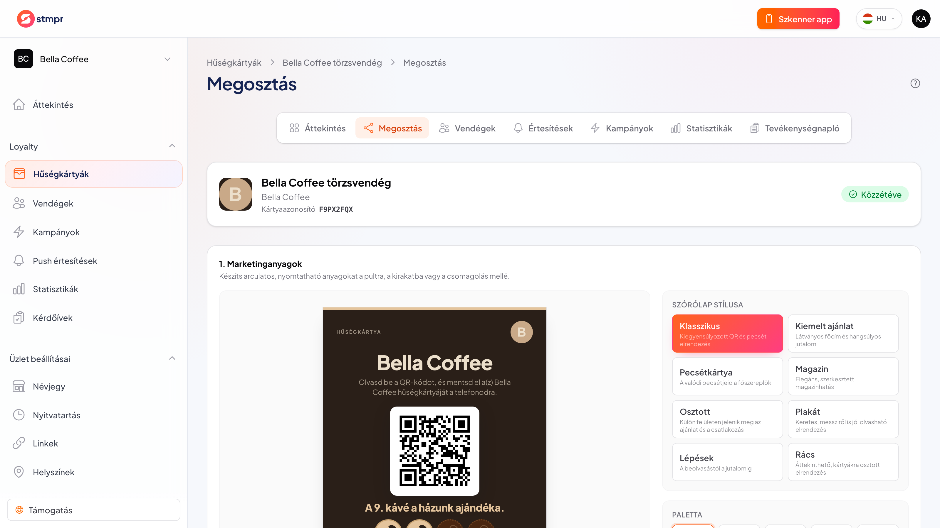Telefon Wallet appba menti a hűségkártyát, mellette QR-kód és pipa ikonok