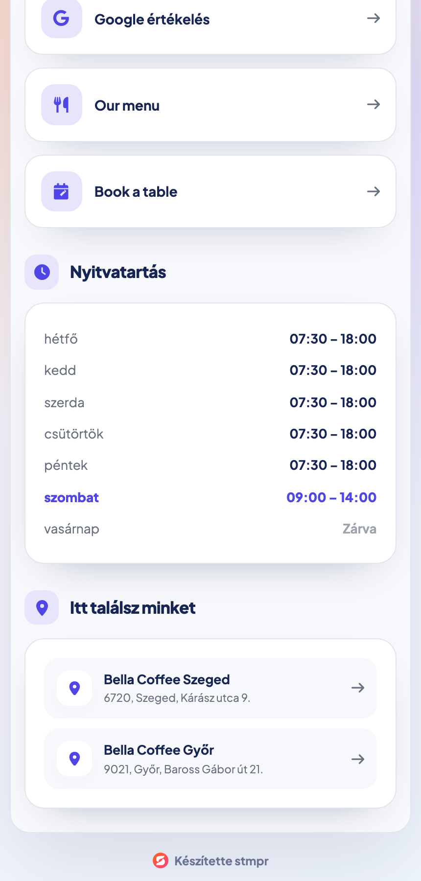 Több helyszín külön nyitvatartással