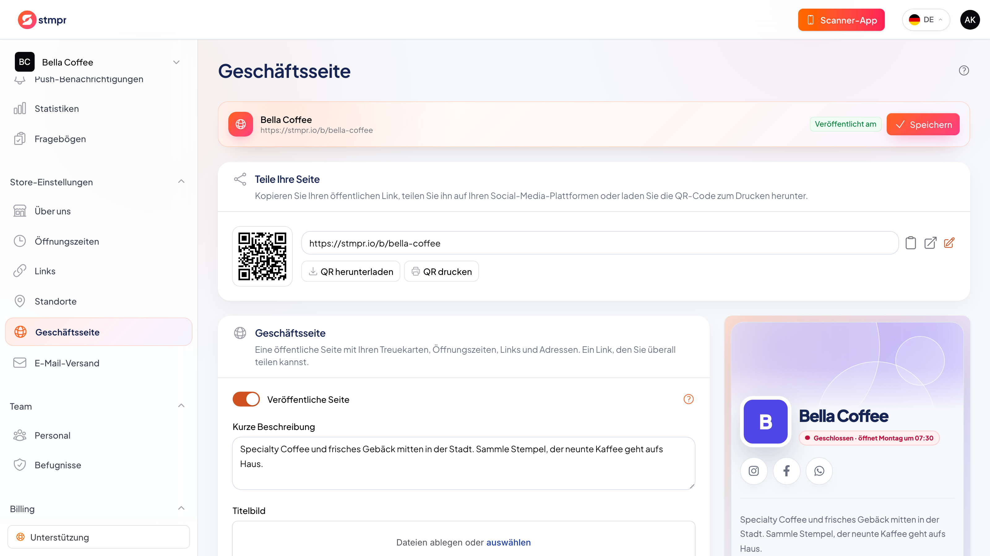 Einrichtung der Geschäftswebseite von den Angaben bis zur Veröffentlichung