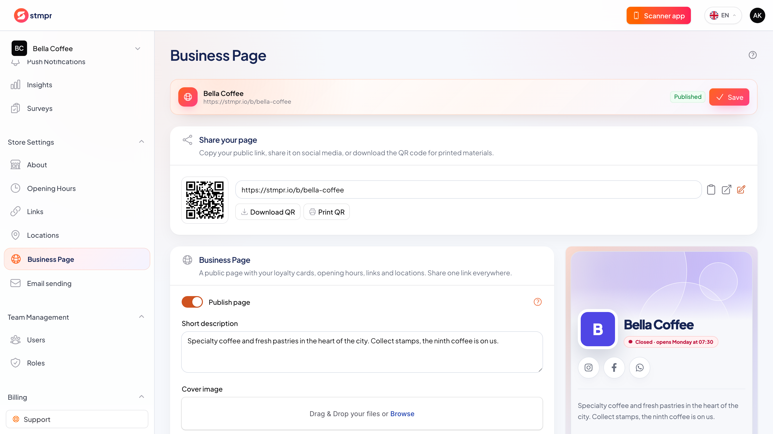 Business webpage setup from store details to publishing