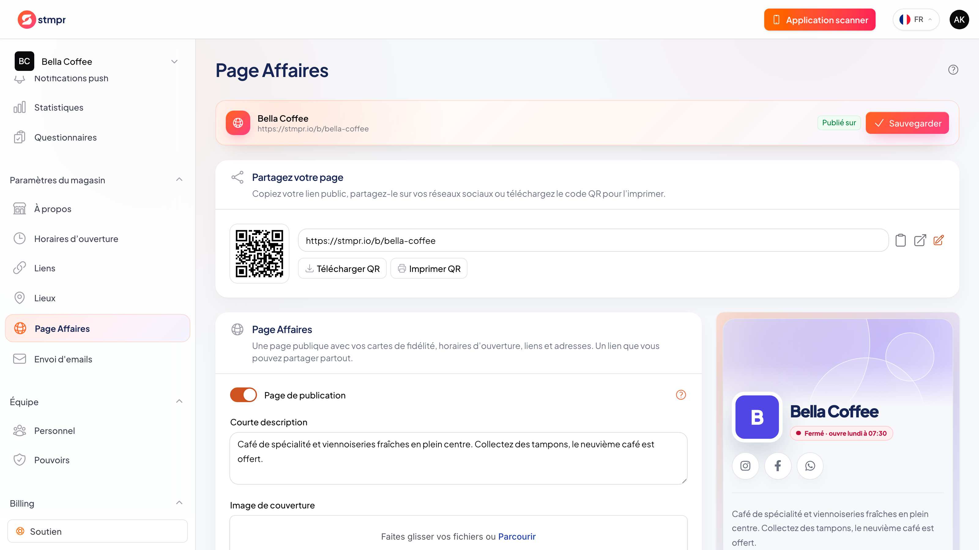 Configuration de la page web du commerce depuis les informations jusqu’à la publication