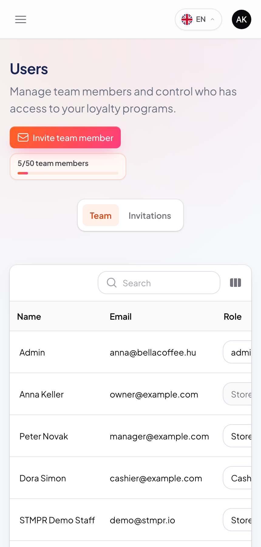 Role-based access for a loyalty program team