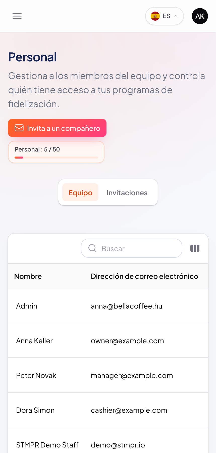 Acceso basado en roles en un equipo de fidelización