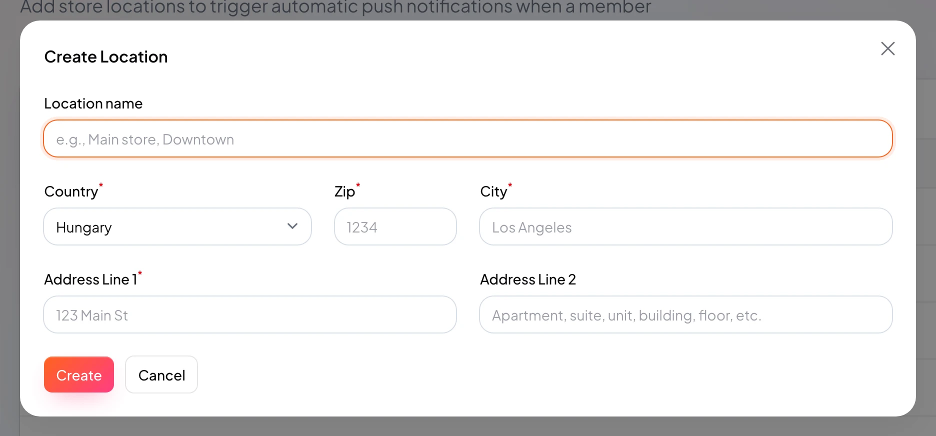 New location form with full address