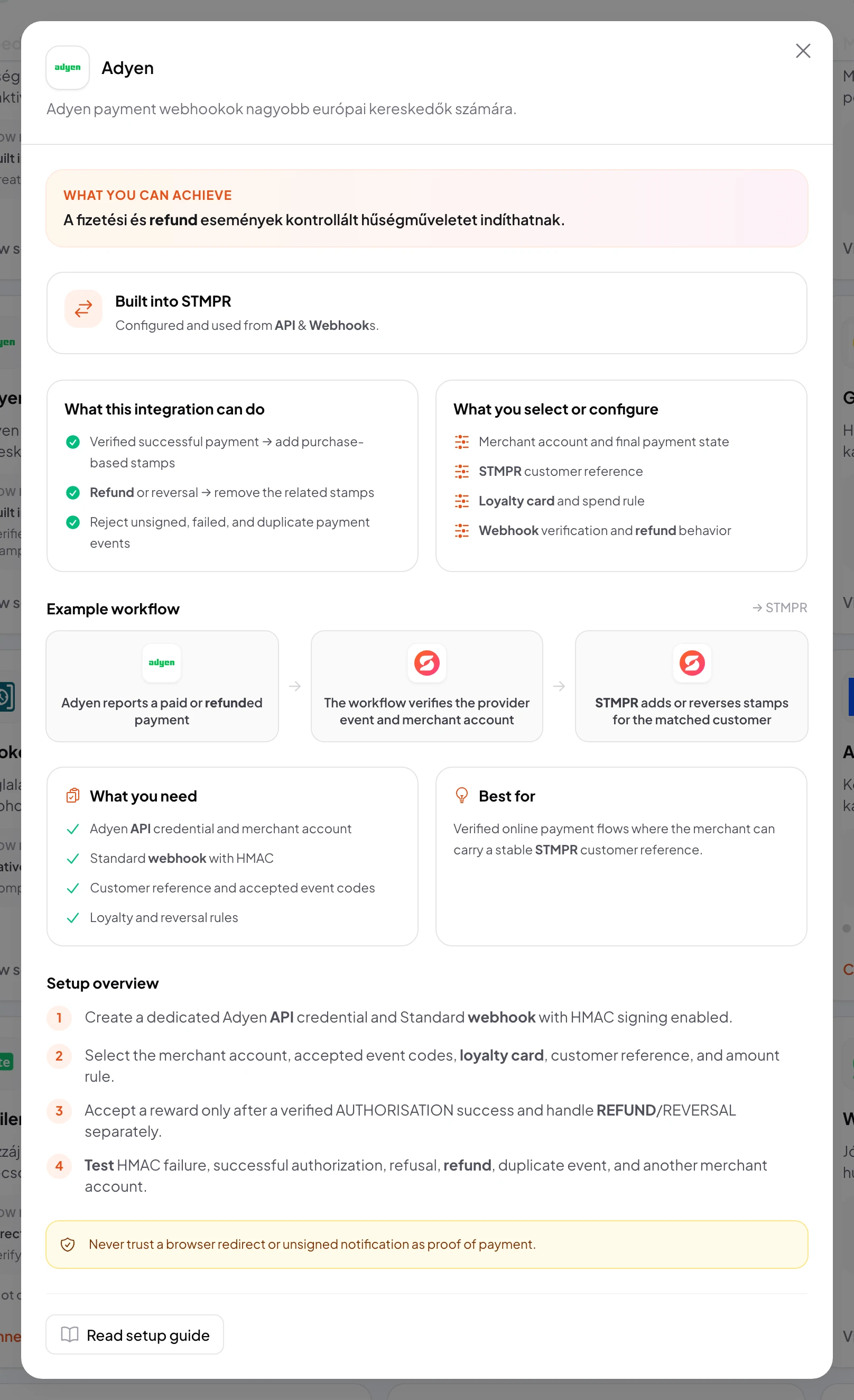 stmpr: configure the Adyen connection and workflow