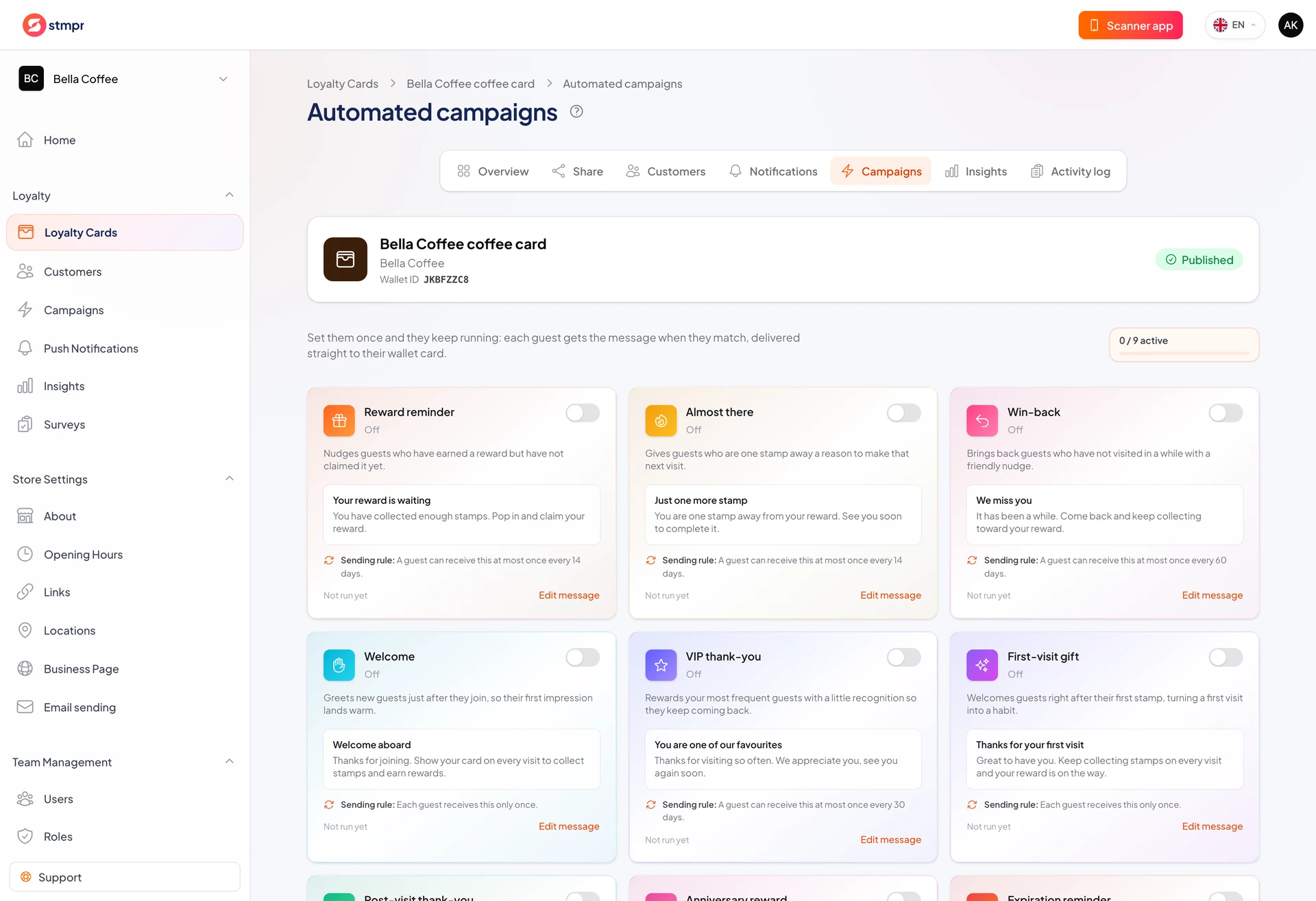 Automation picker with event templates