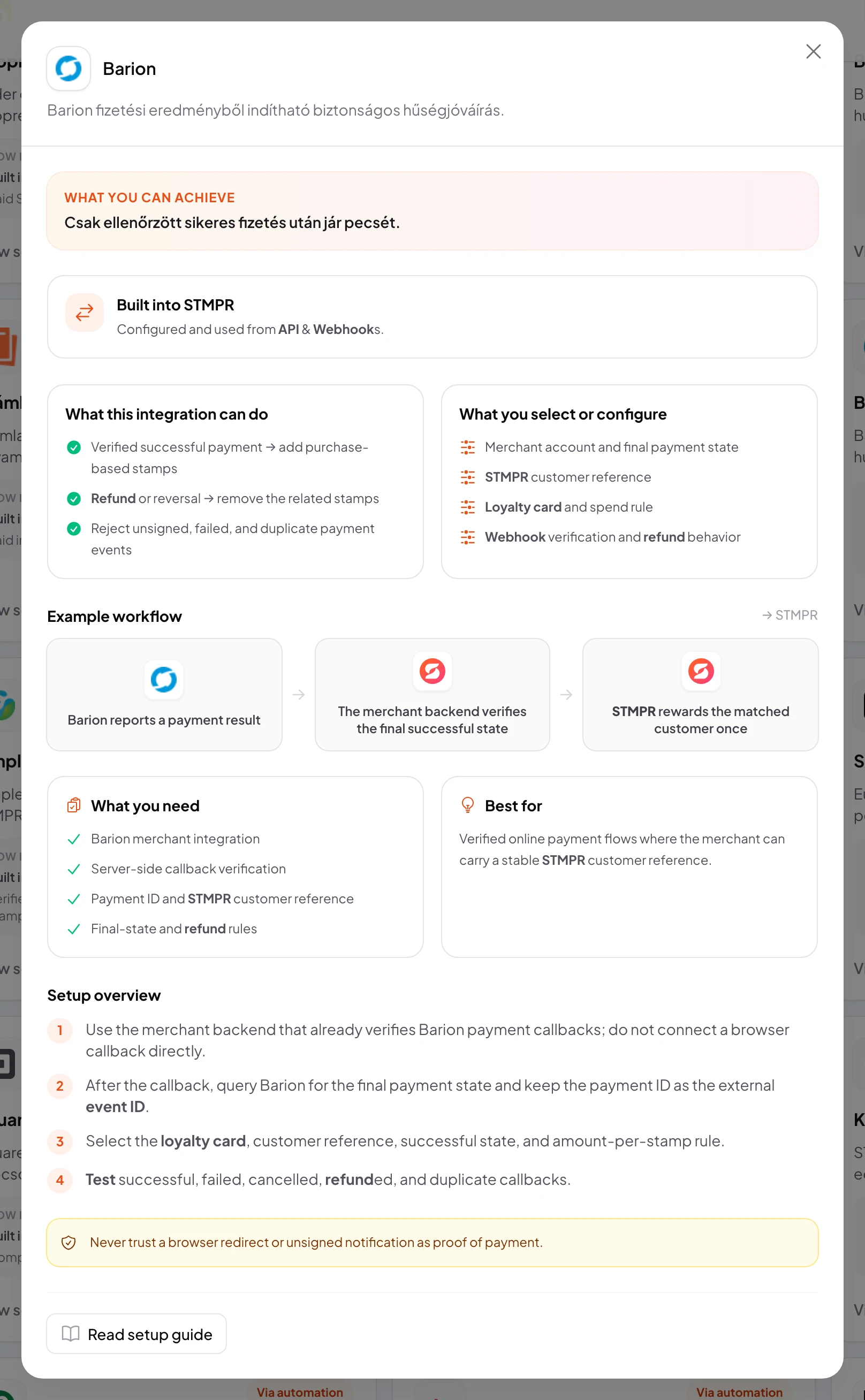 stmpr: configure the Barion connection and workflow
