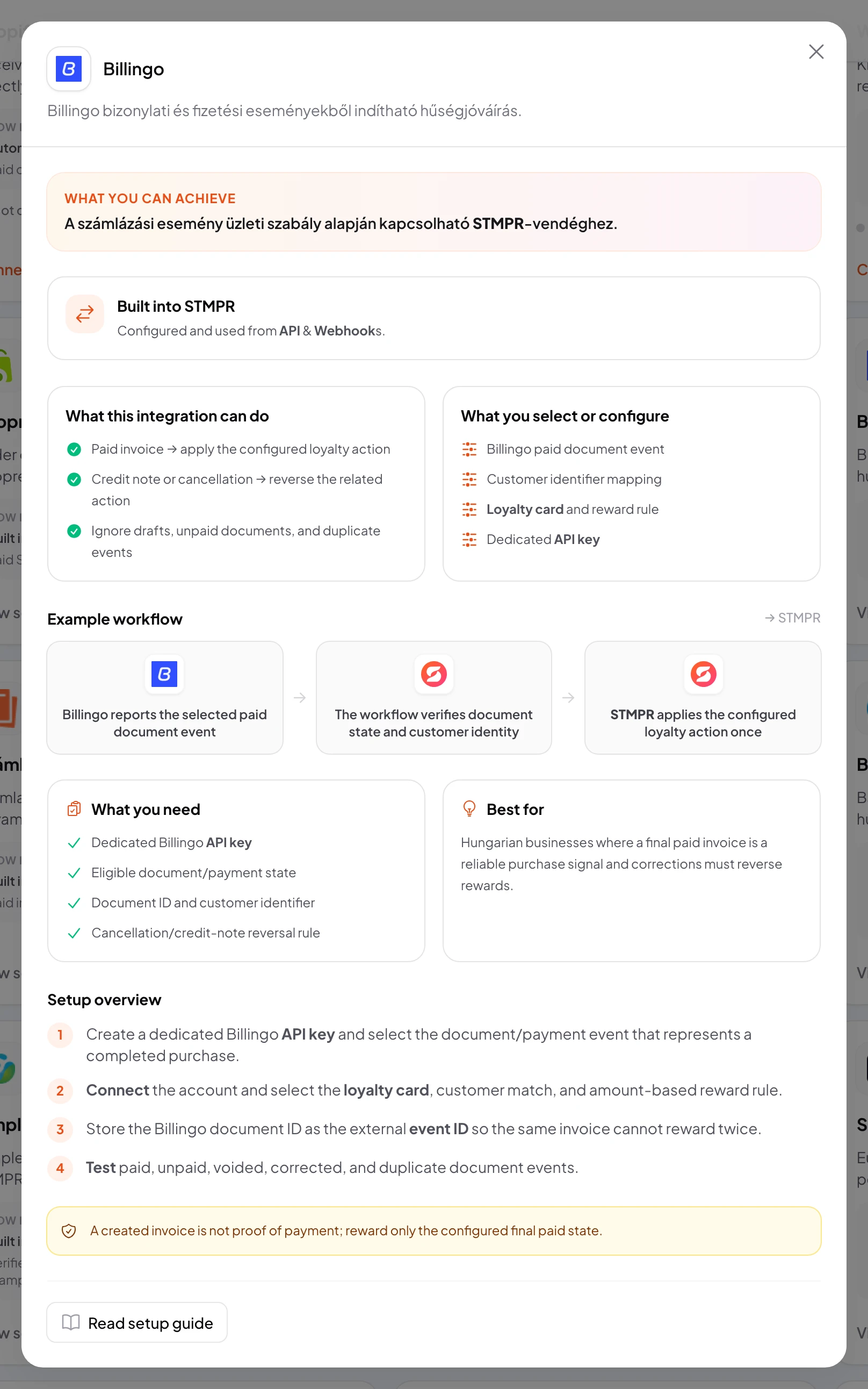 stmpr: configure the Billingo connection and workflow