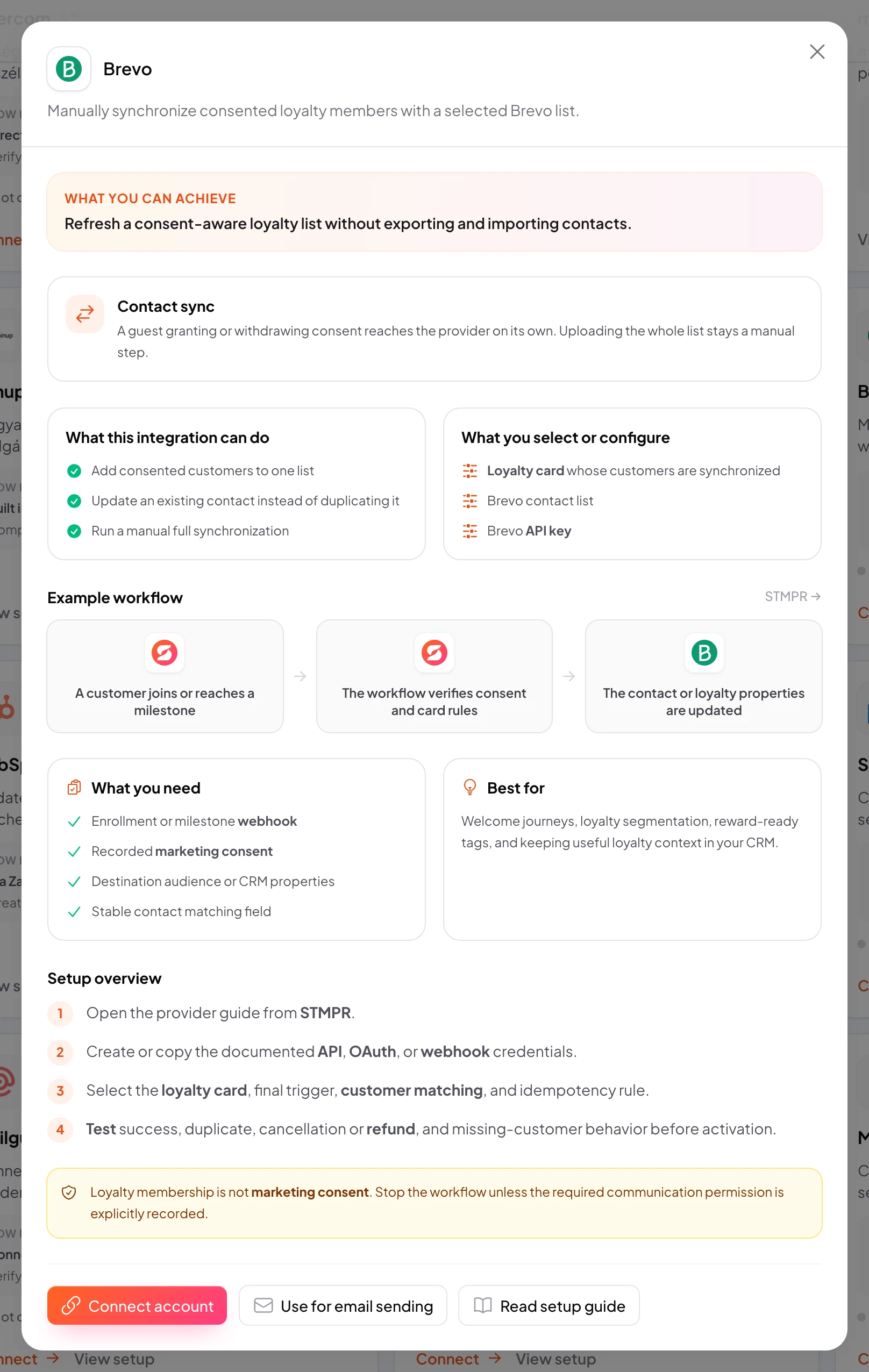 stmpr: configure the Brevo connection and workflow