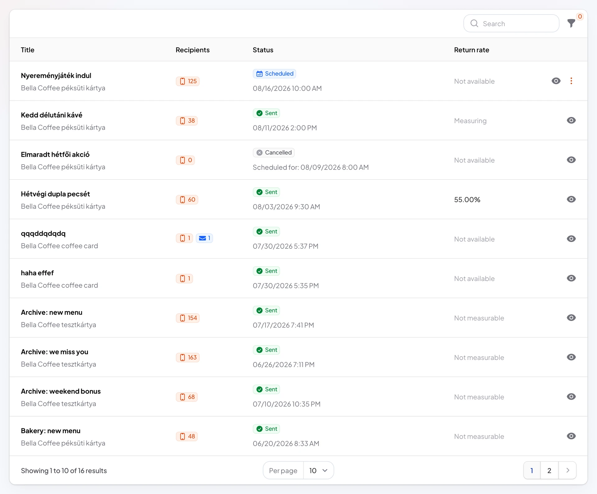 Compare return rates in the push notification list