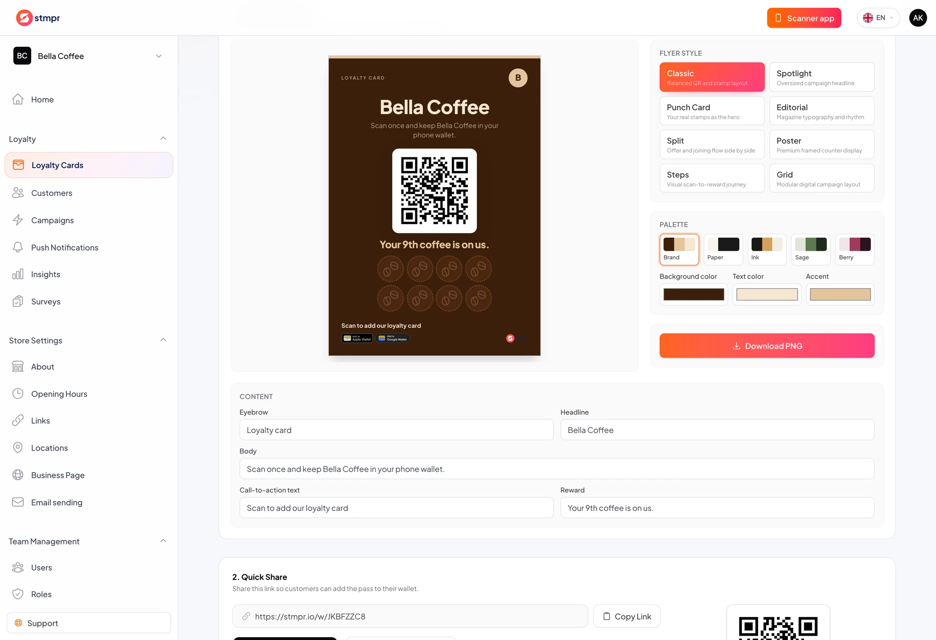 Flyer editor: style picker and live preview