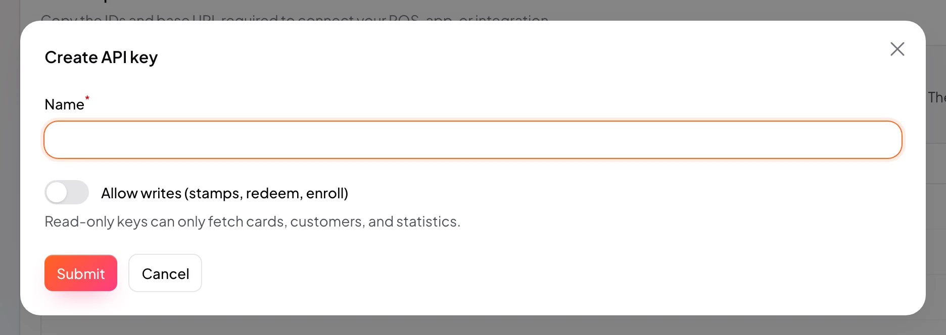 API & Webhooks dashboard showing the base URL, Wallet IDs, and API key list