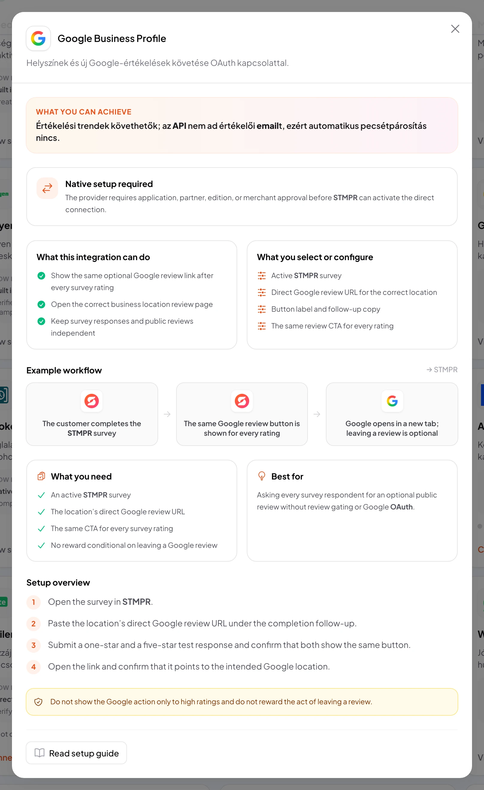 stmpr: configure the Google Business Profile connection and workflow