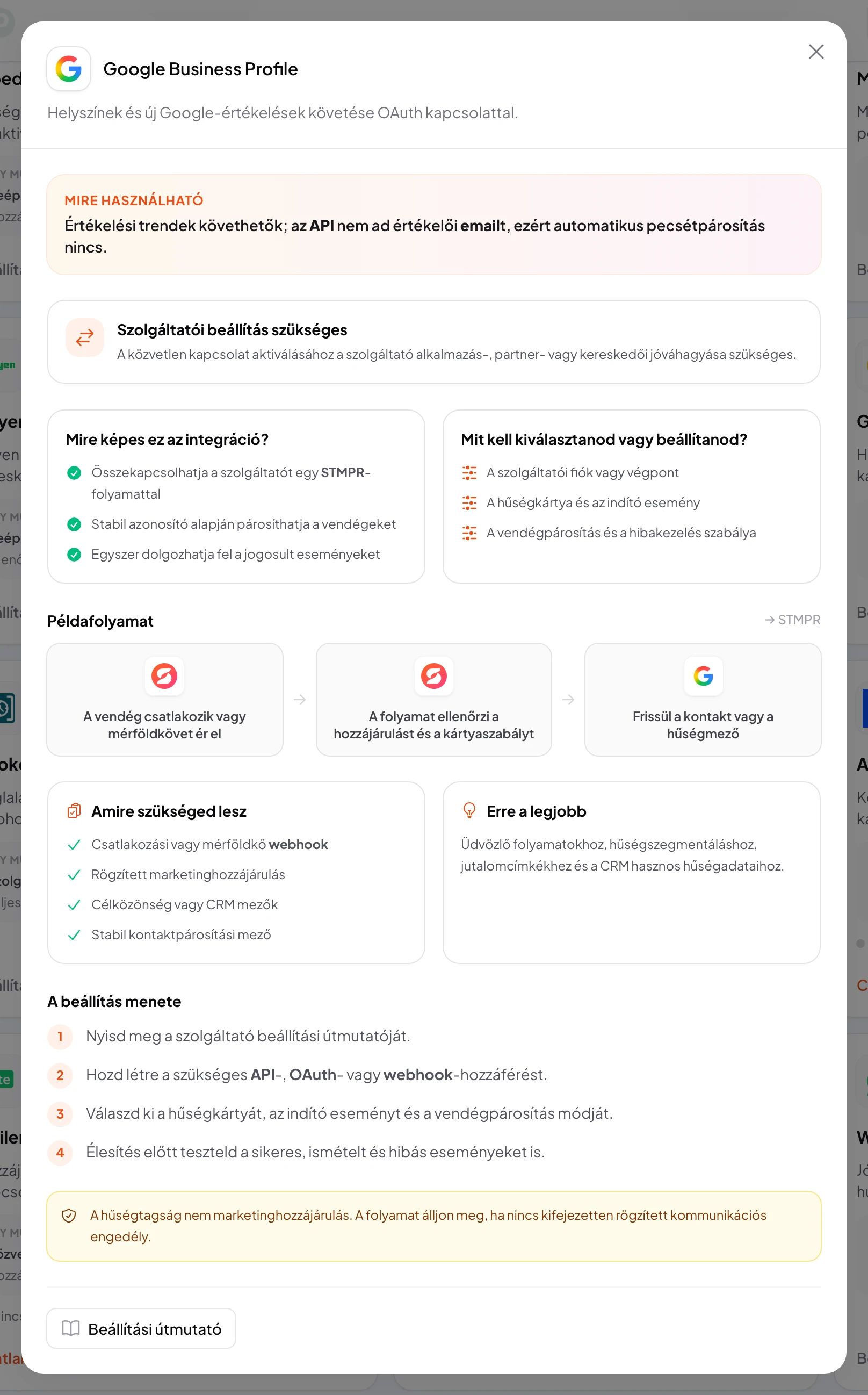 stmpr: Google Business Profile kapcsolat és munkafolyamat beállítása