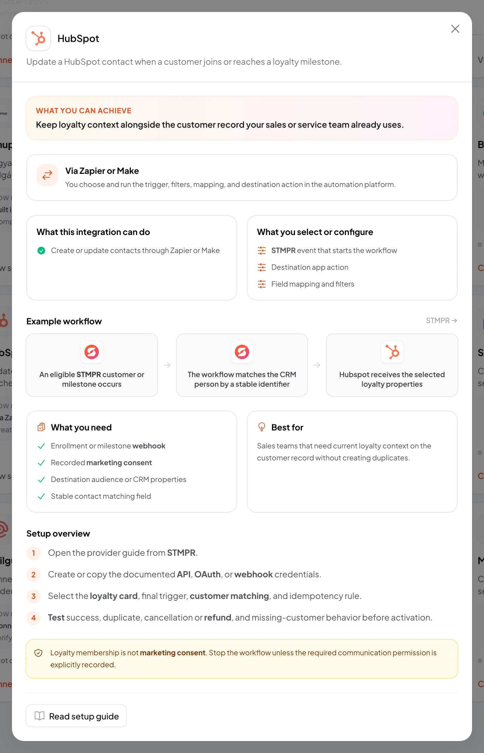 stmpr: configure the HubSpot connection and workflow