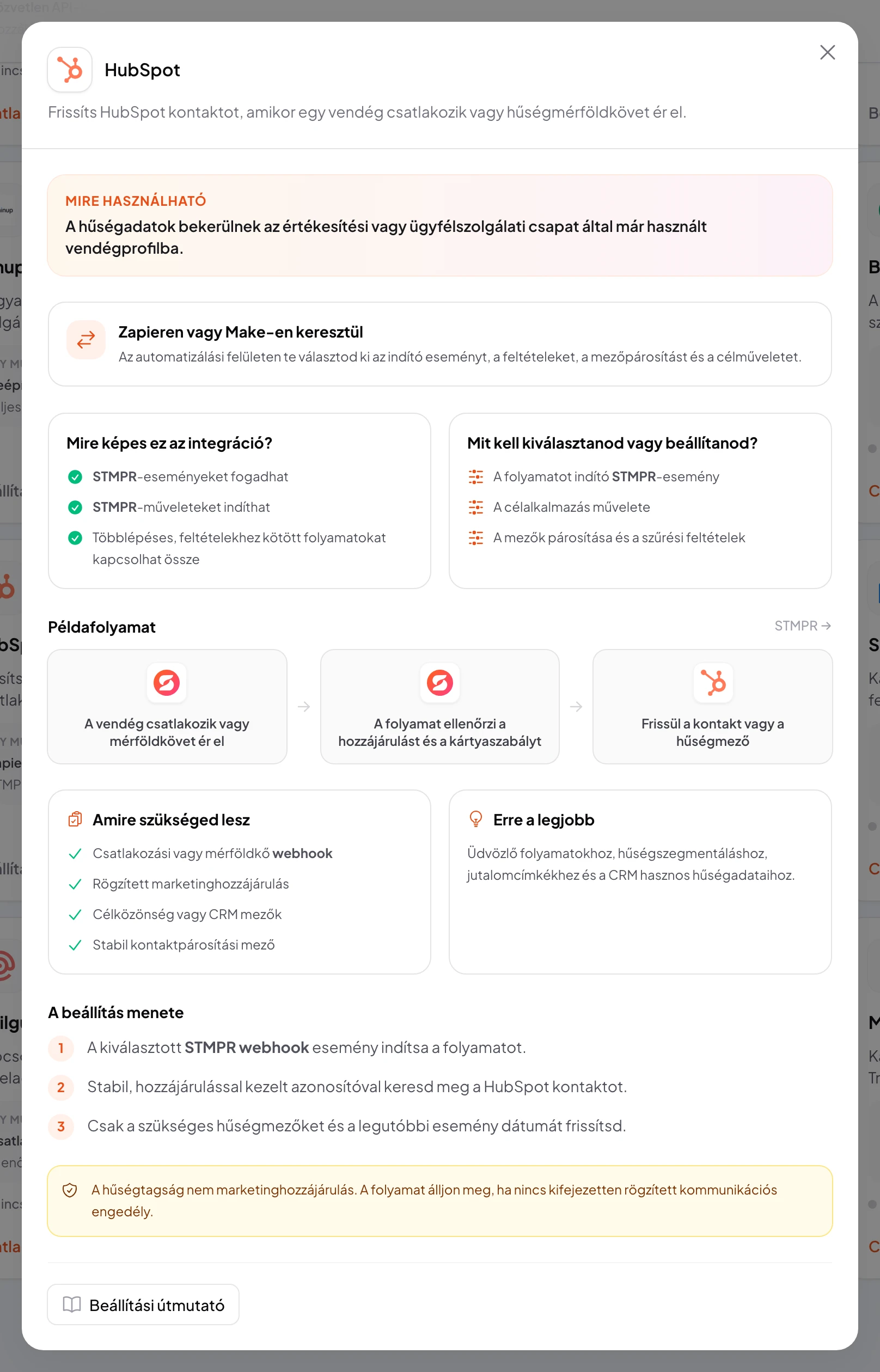 stmpr: HubSpot kapcsolat és munkafolyamat beállítása