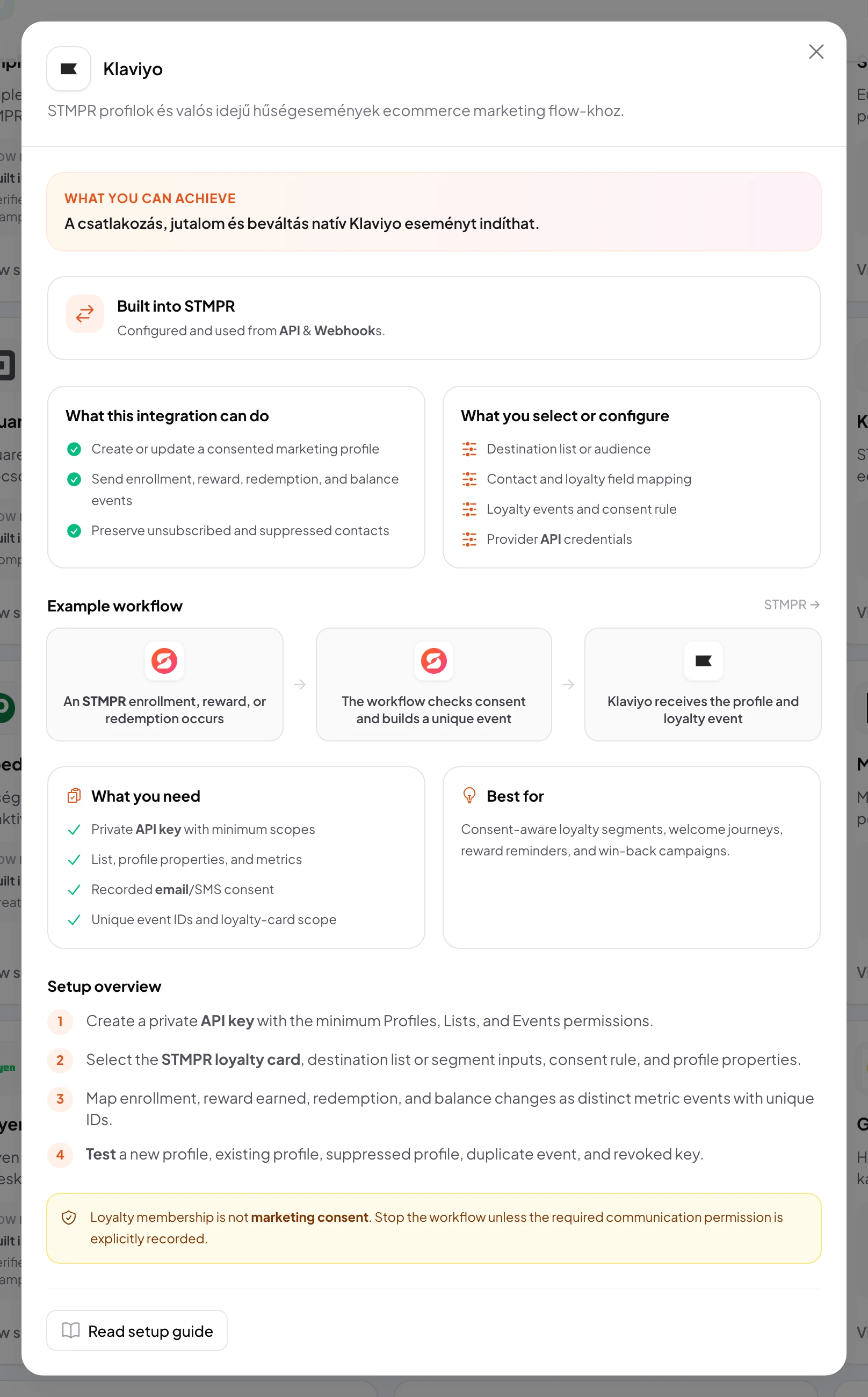 stmpr: configure the Klaviyo connection and workflow