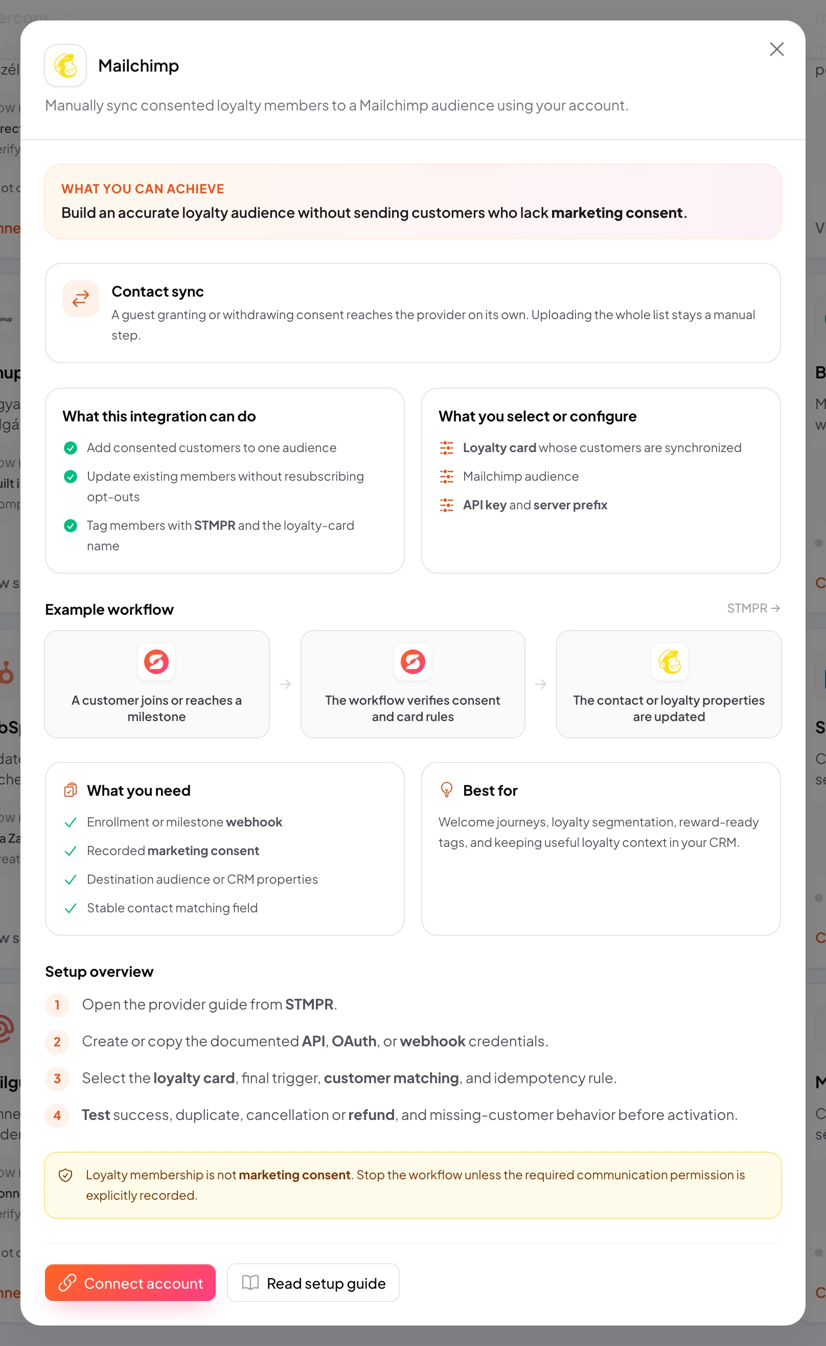 stmpr: configure the Mailchimp connection and workflow