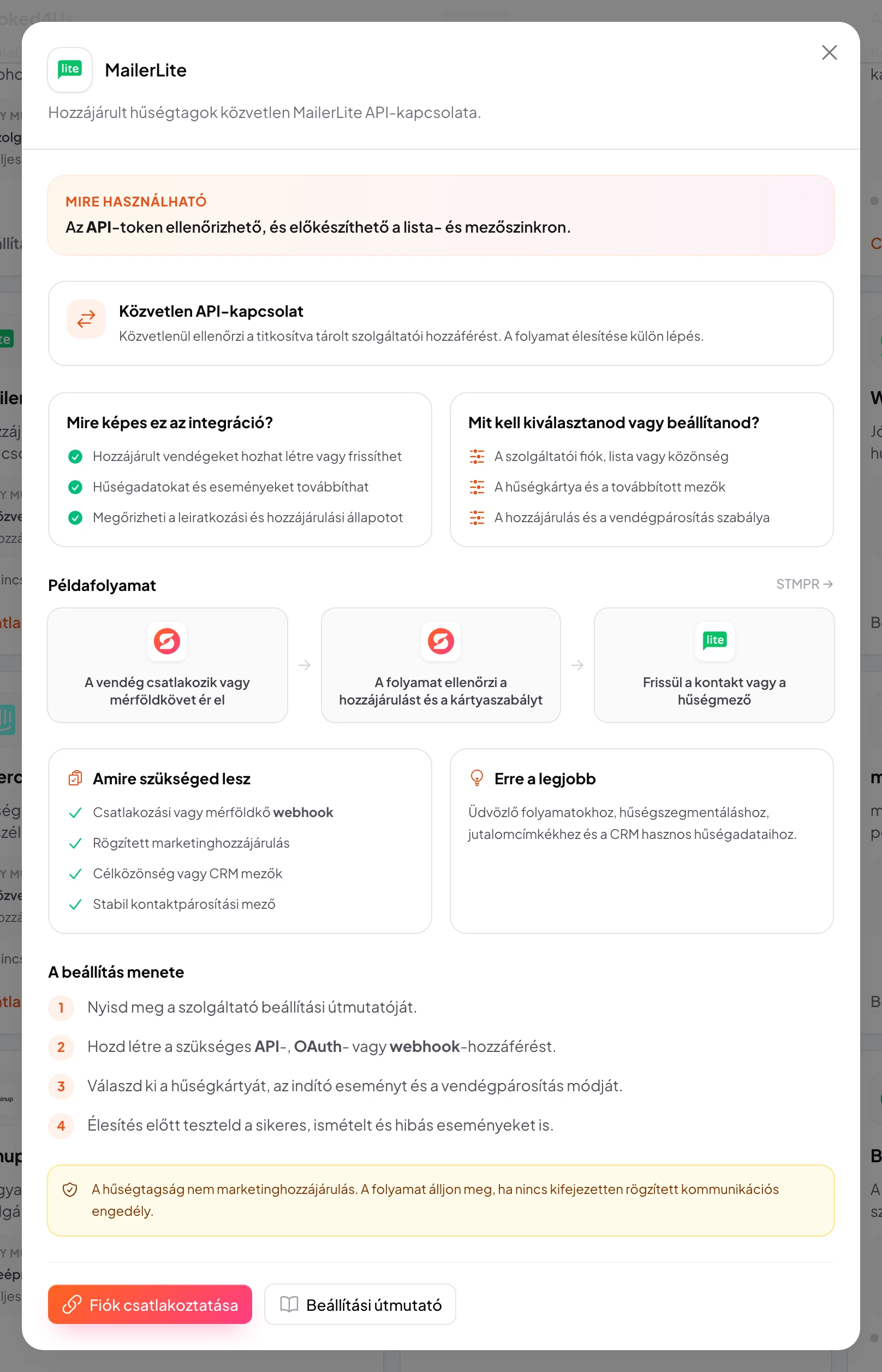 stmpr: MailerLite kapcsolat és munkafolyamat beállítása