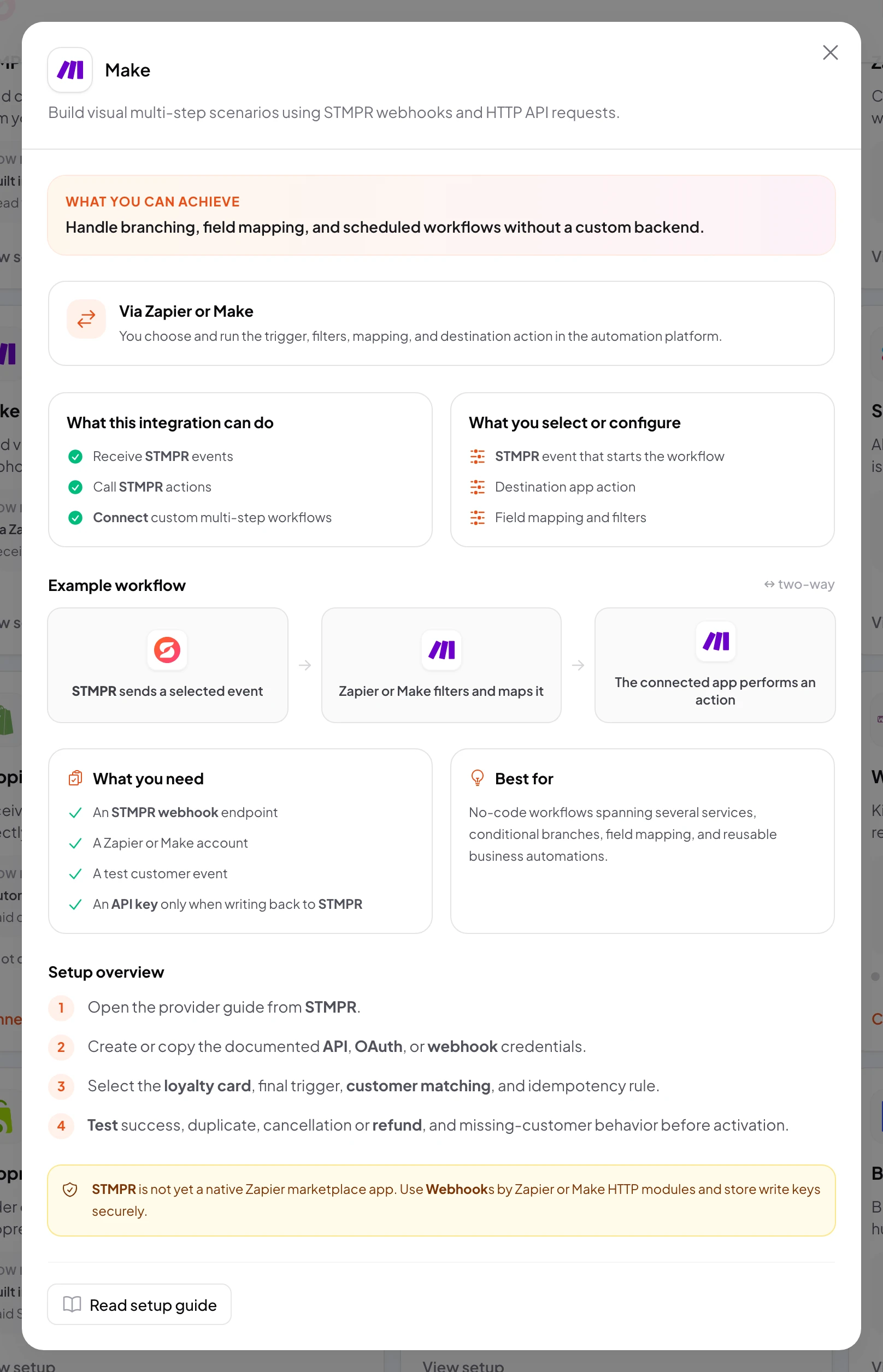 stmpr: configure the Make connection and workflow