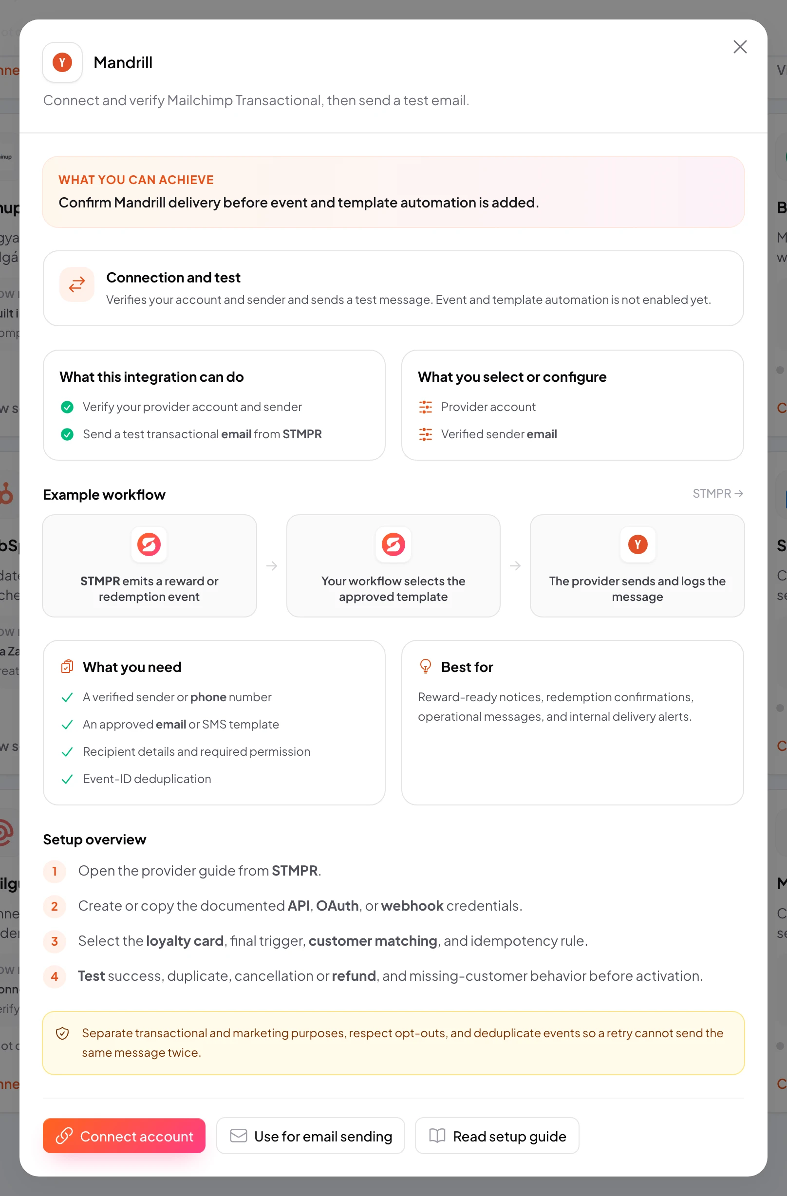 stmpr: configure the Mandrill connection and workflow