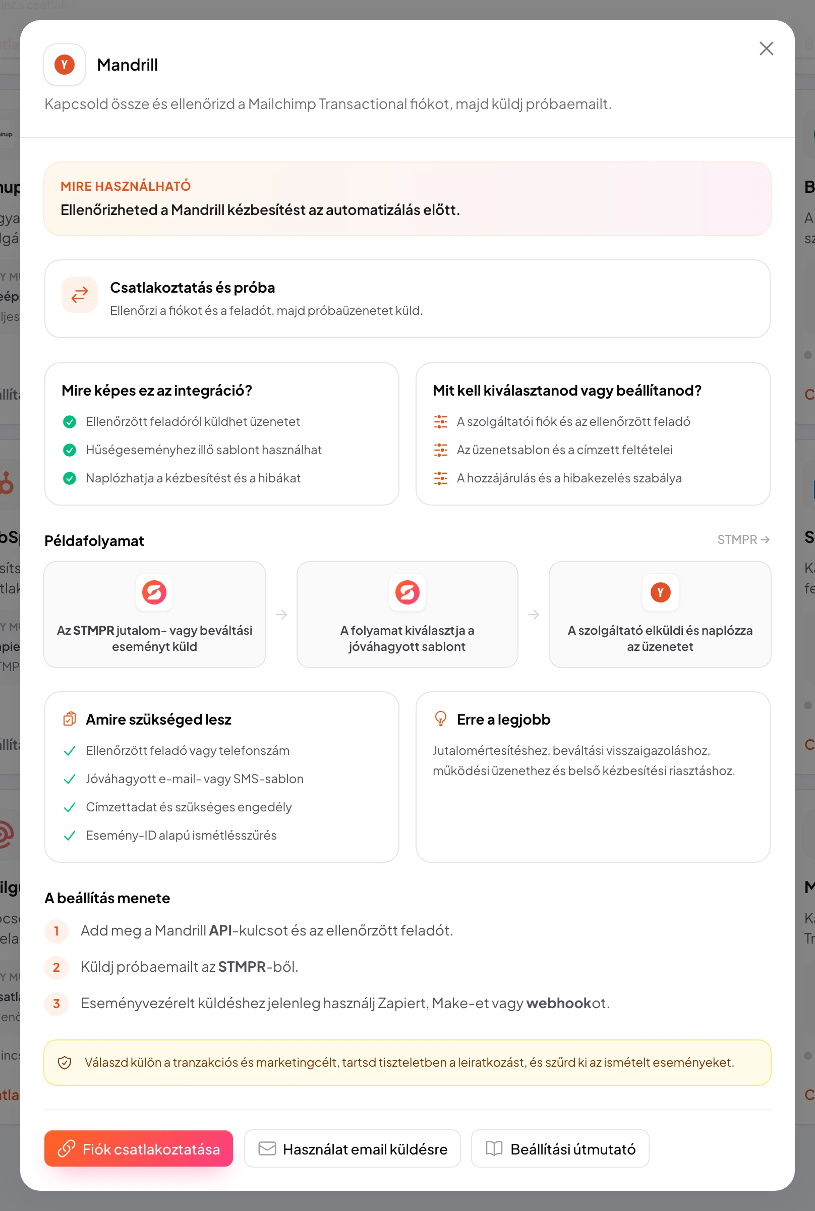 stmpr: Mandrill kapcsolat és munkafolyamat beállítása