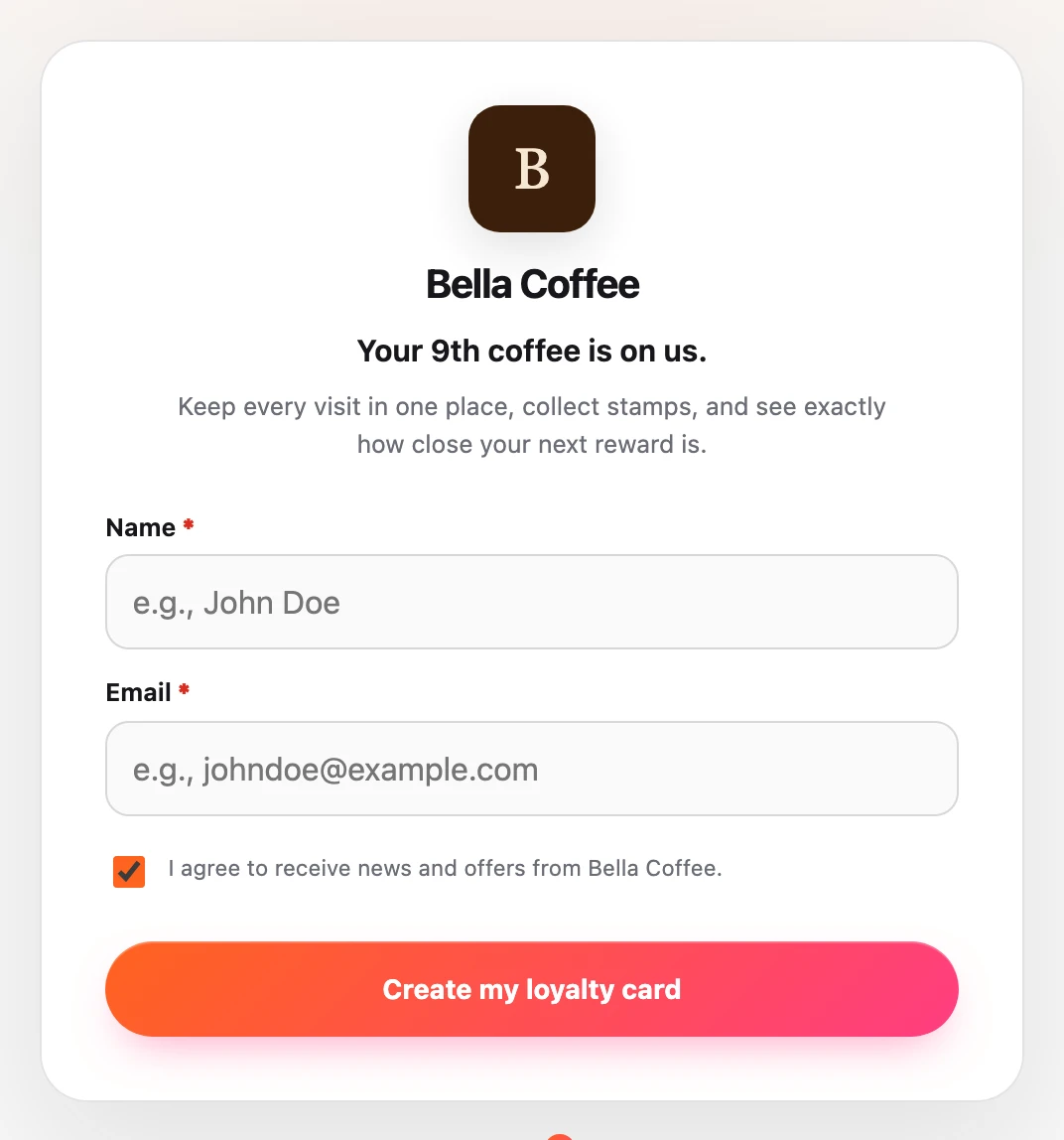 Enrollment form with separate marketing checkbox