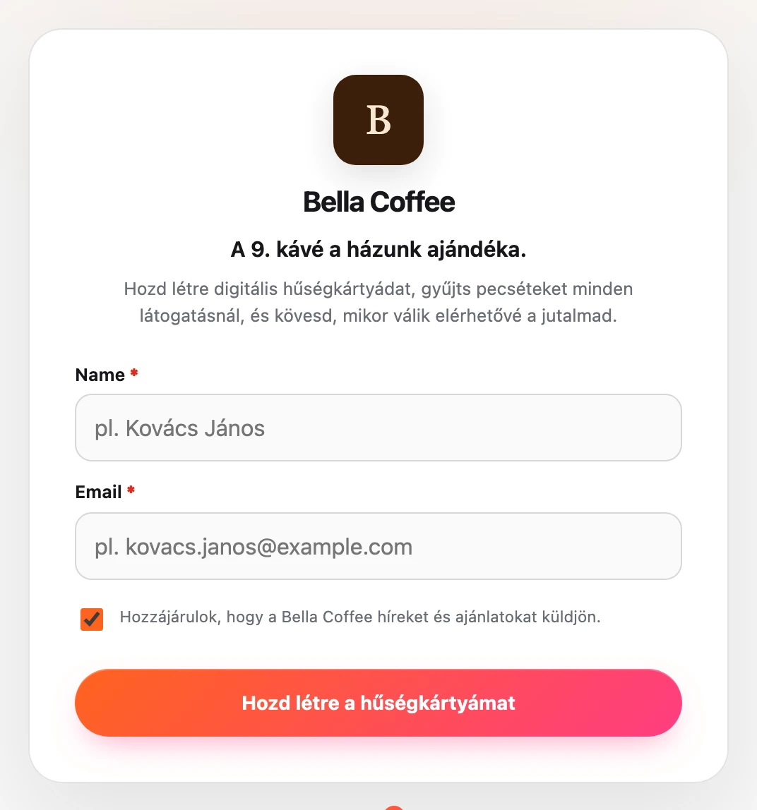 Csatlakozási űrlap külön marketing-hozzájárulás jelölőnégyzettel