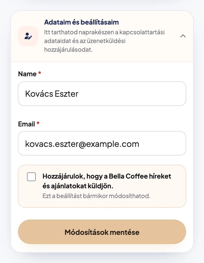 Vendég kommunikációs beállításai csatornánkénti kapcsolókkal
