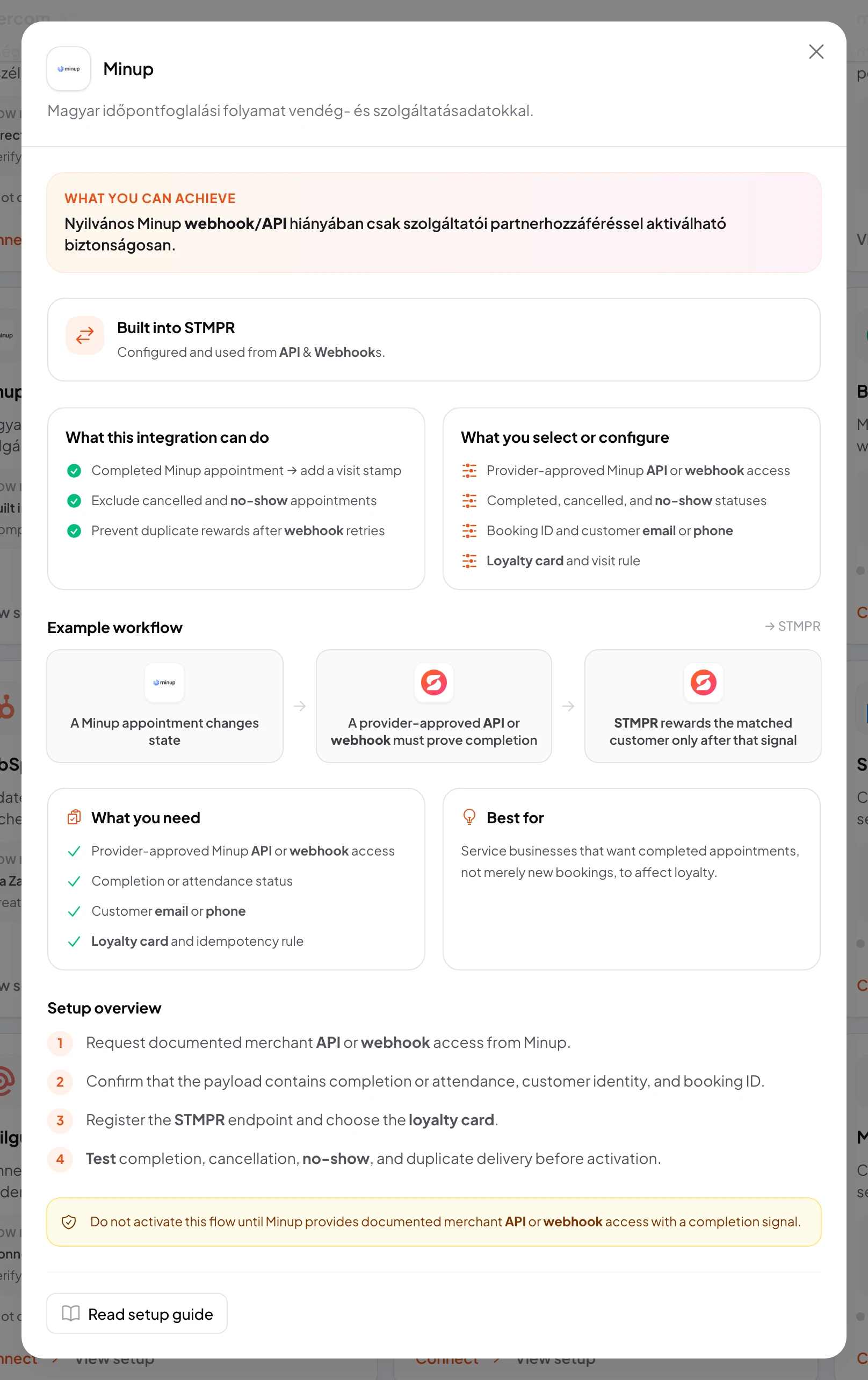 stmpr: configure the Minup connection and workflow