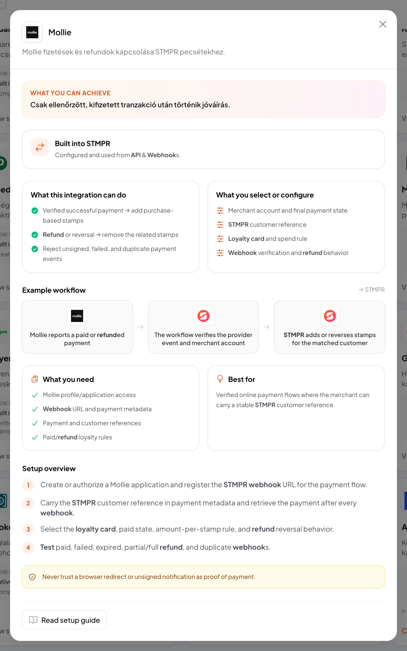 stmpr: configure the Mollie connection and workflow