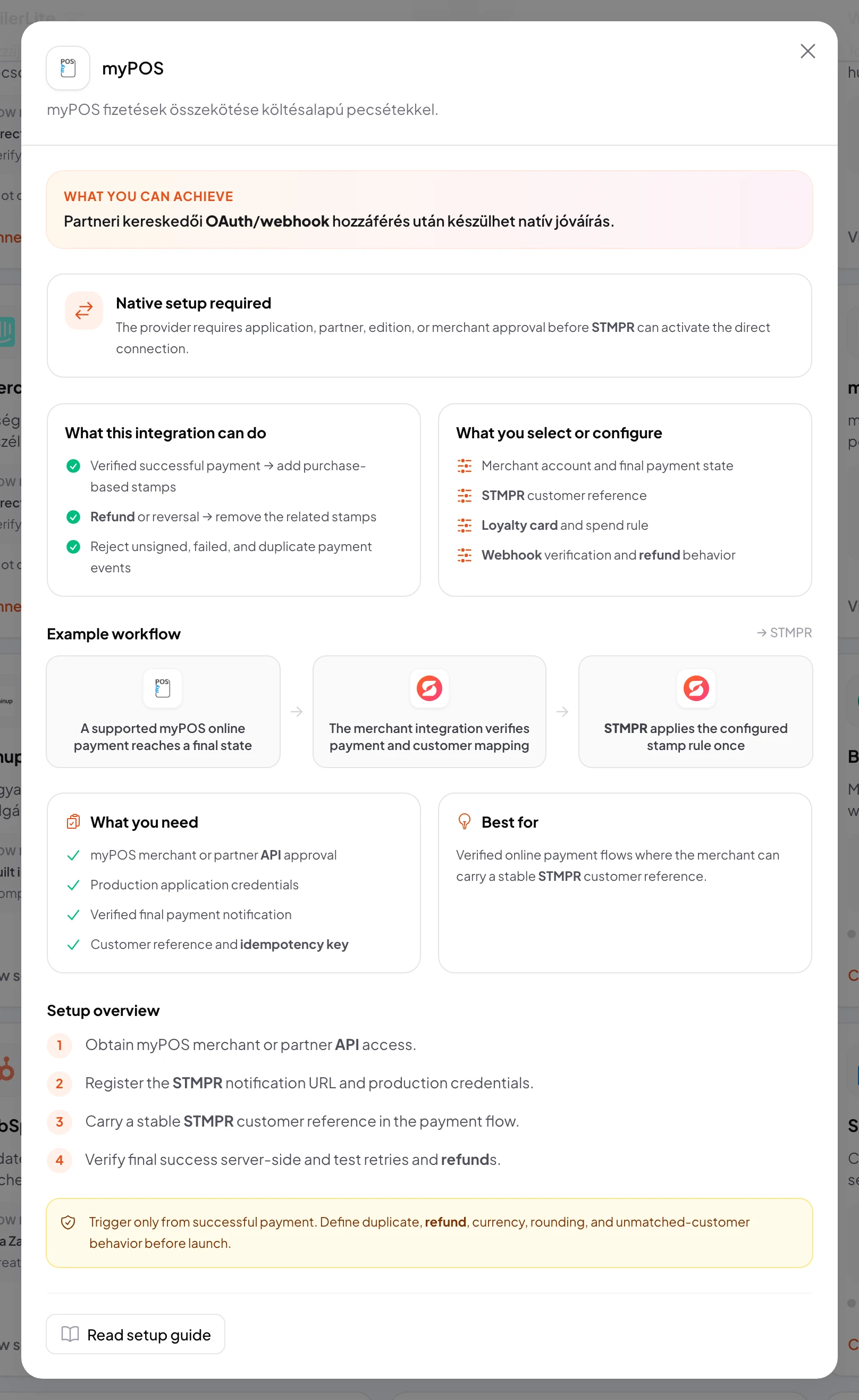stmpr: configure the myPOS connection and workflow