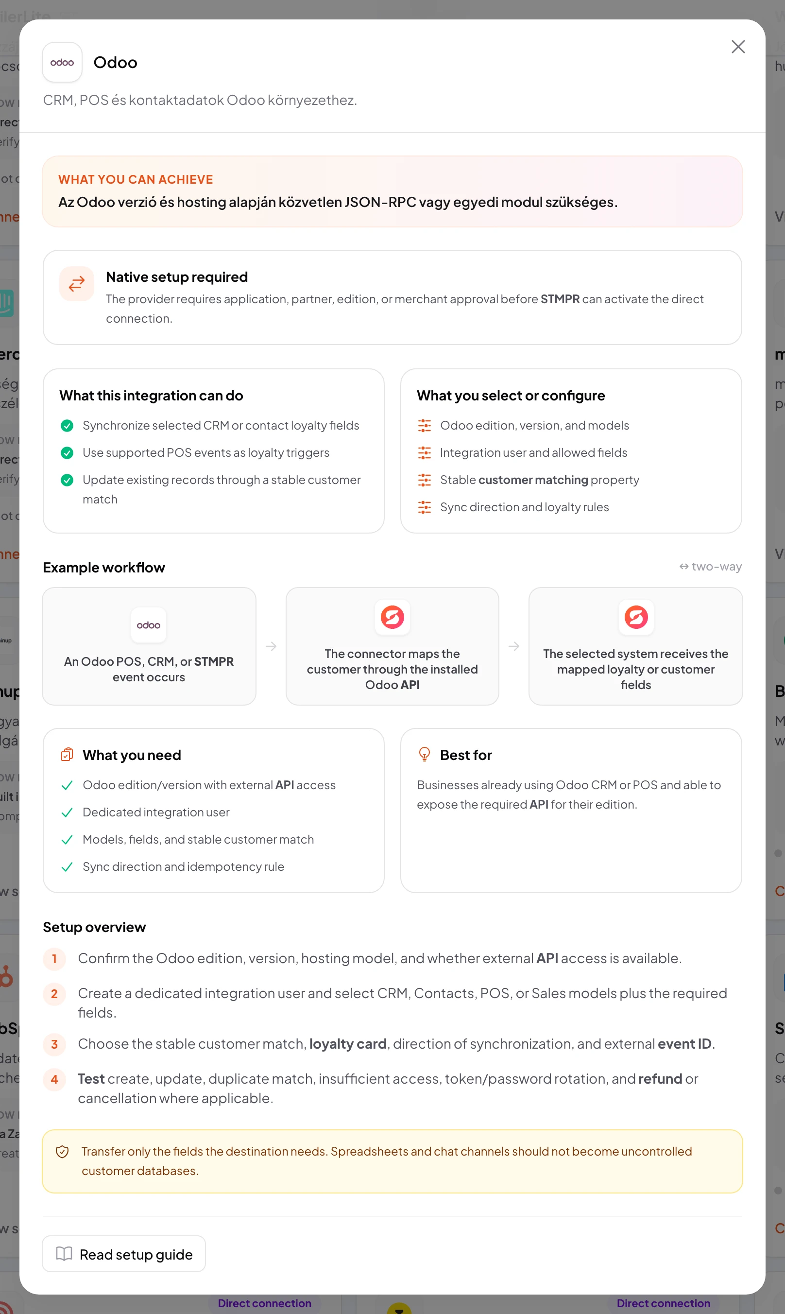 stmpr: configure the Odoo connection and workflow
