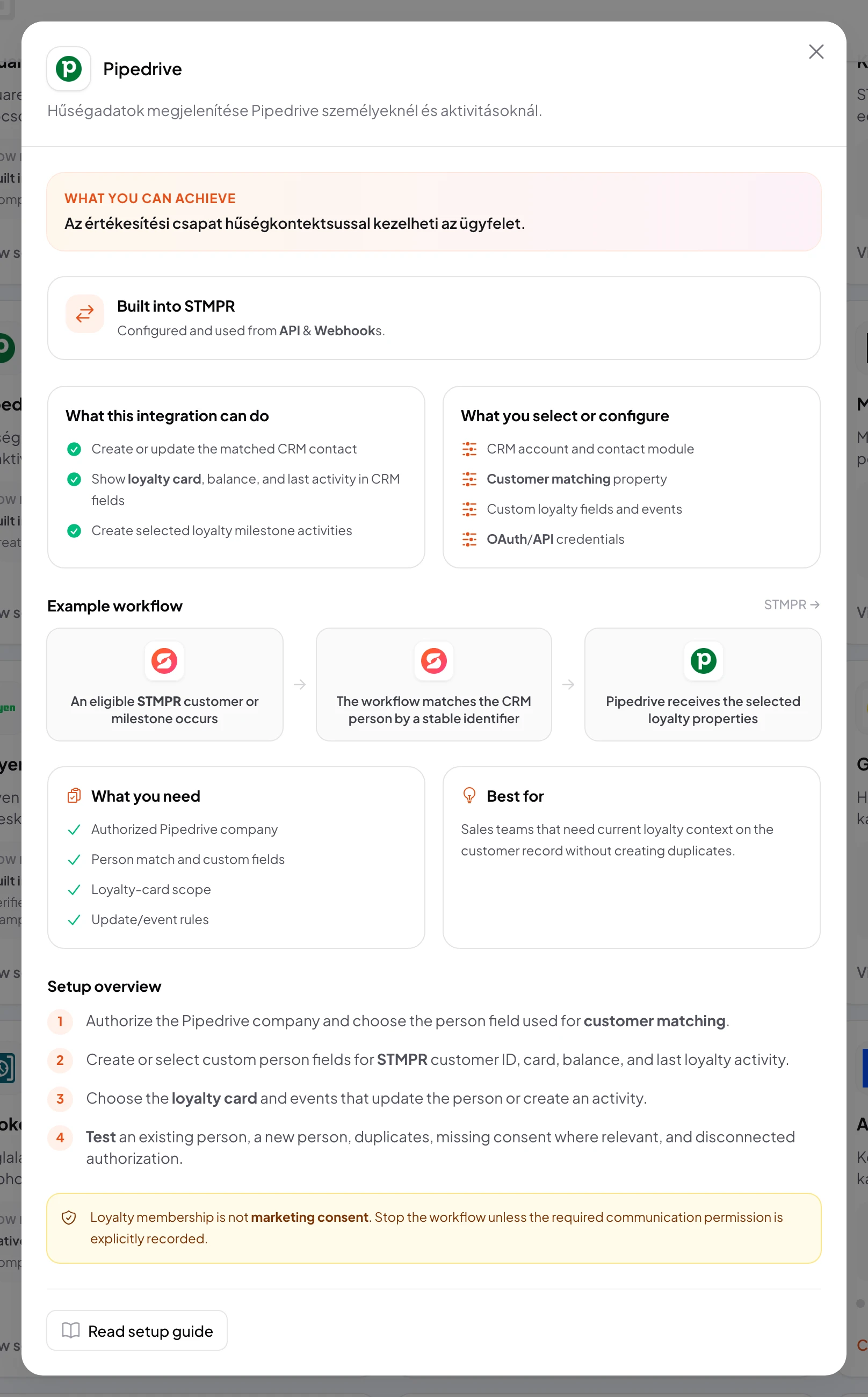 stmpr: configure the Pipedrive connection and workflow