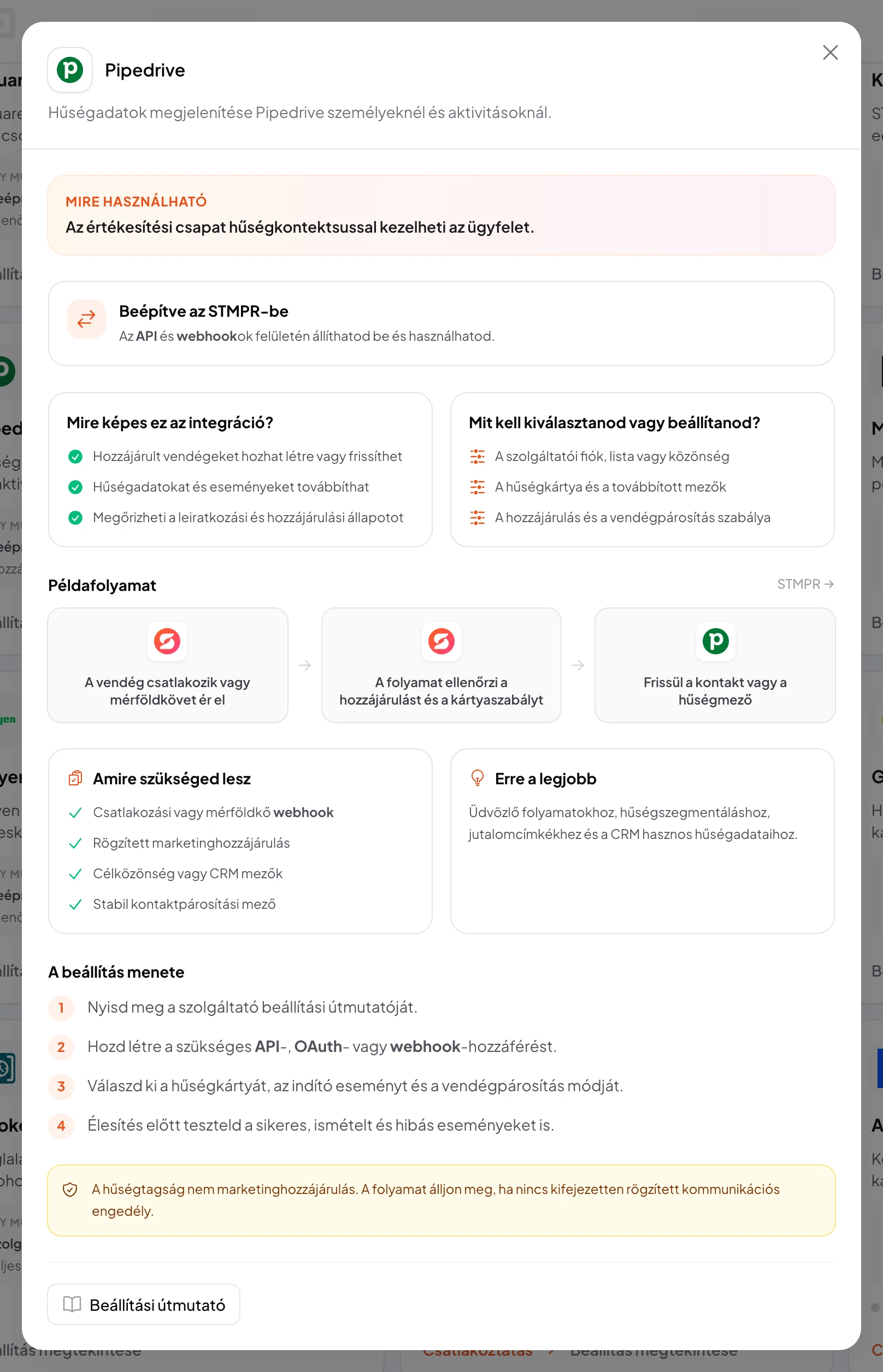 stmpr: Pipedrive kapcsolat és munkafolyamat beállítása