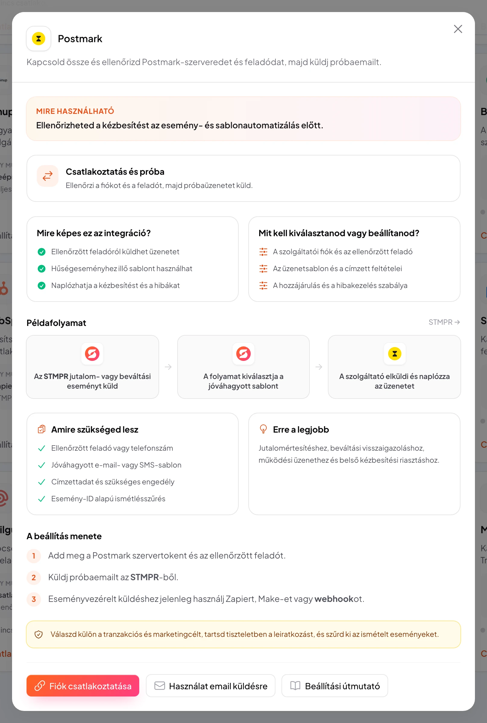 stmpr: Postmark kapcsolat és munkafolyamat beállítása