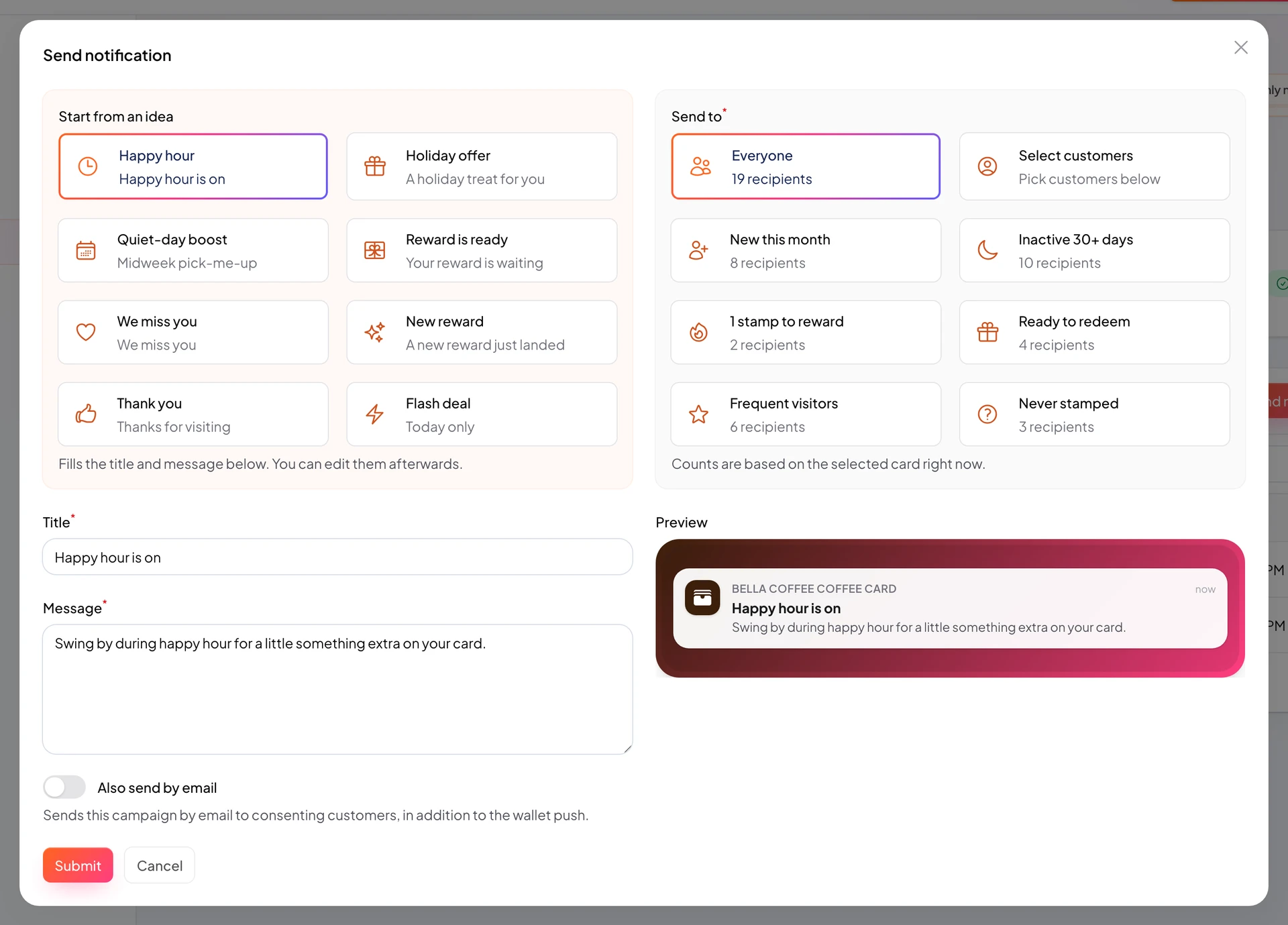 The message composer with the audience selector