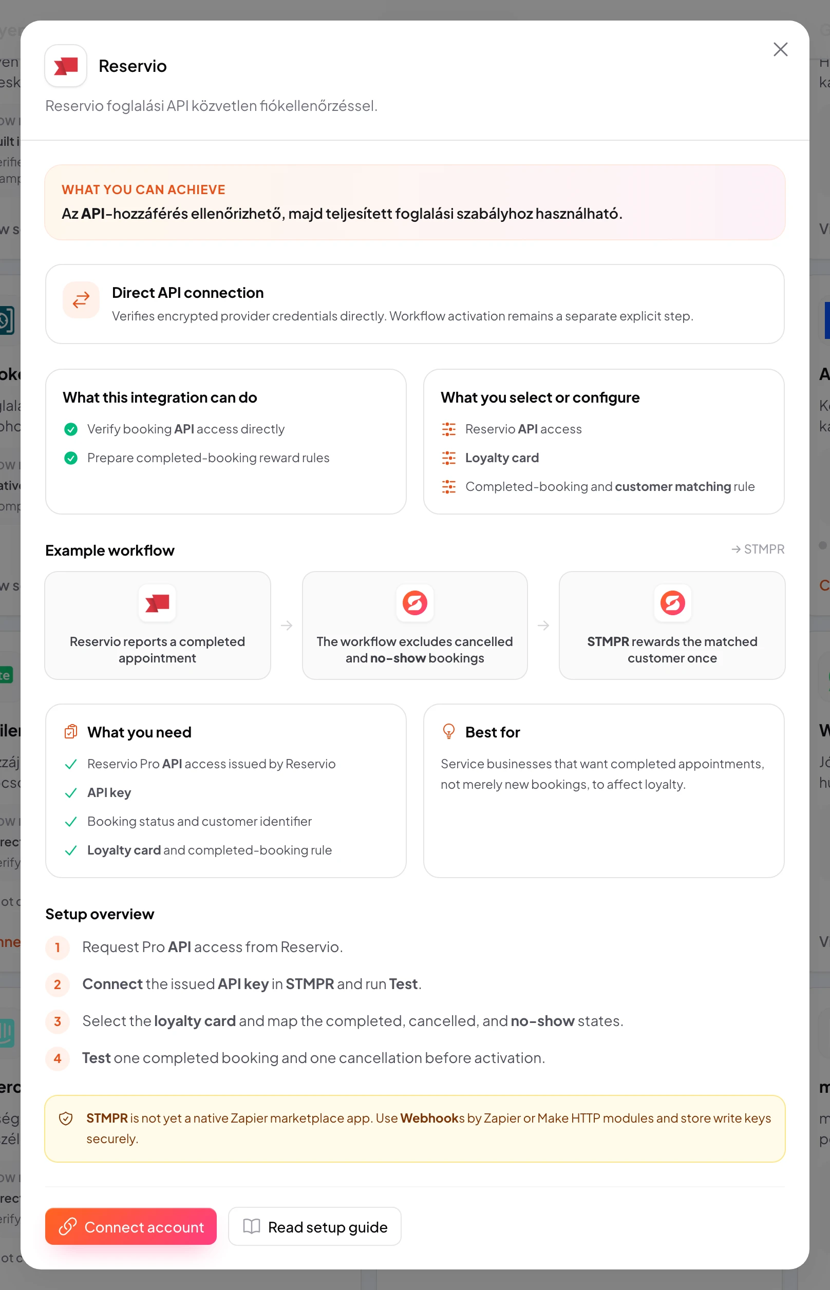 stmpr: configure the Reservio connection and workflow