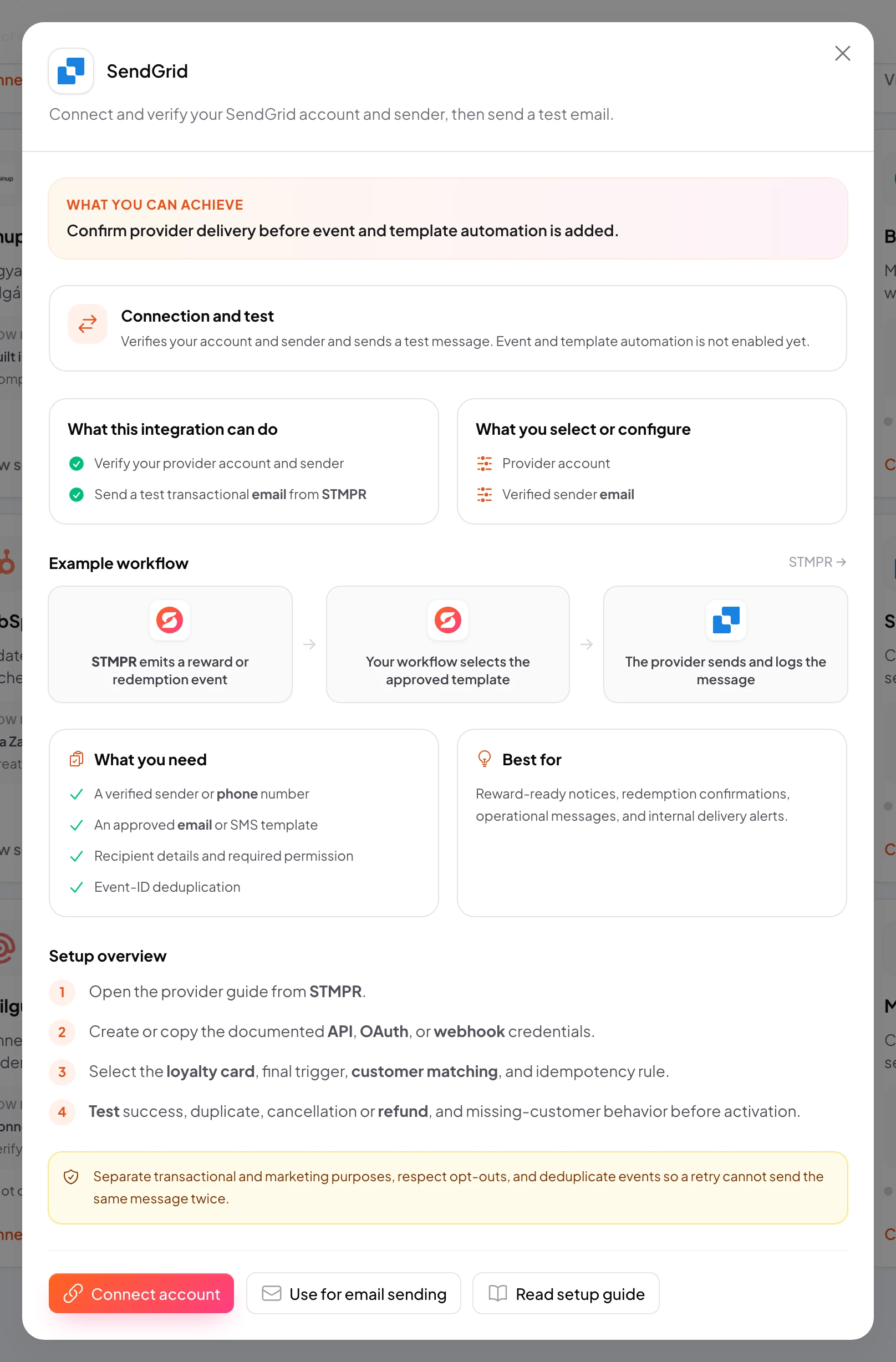 stmpr: configure the SendGrid connection and workflow