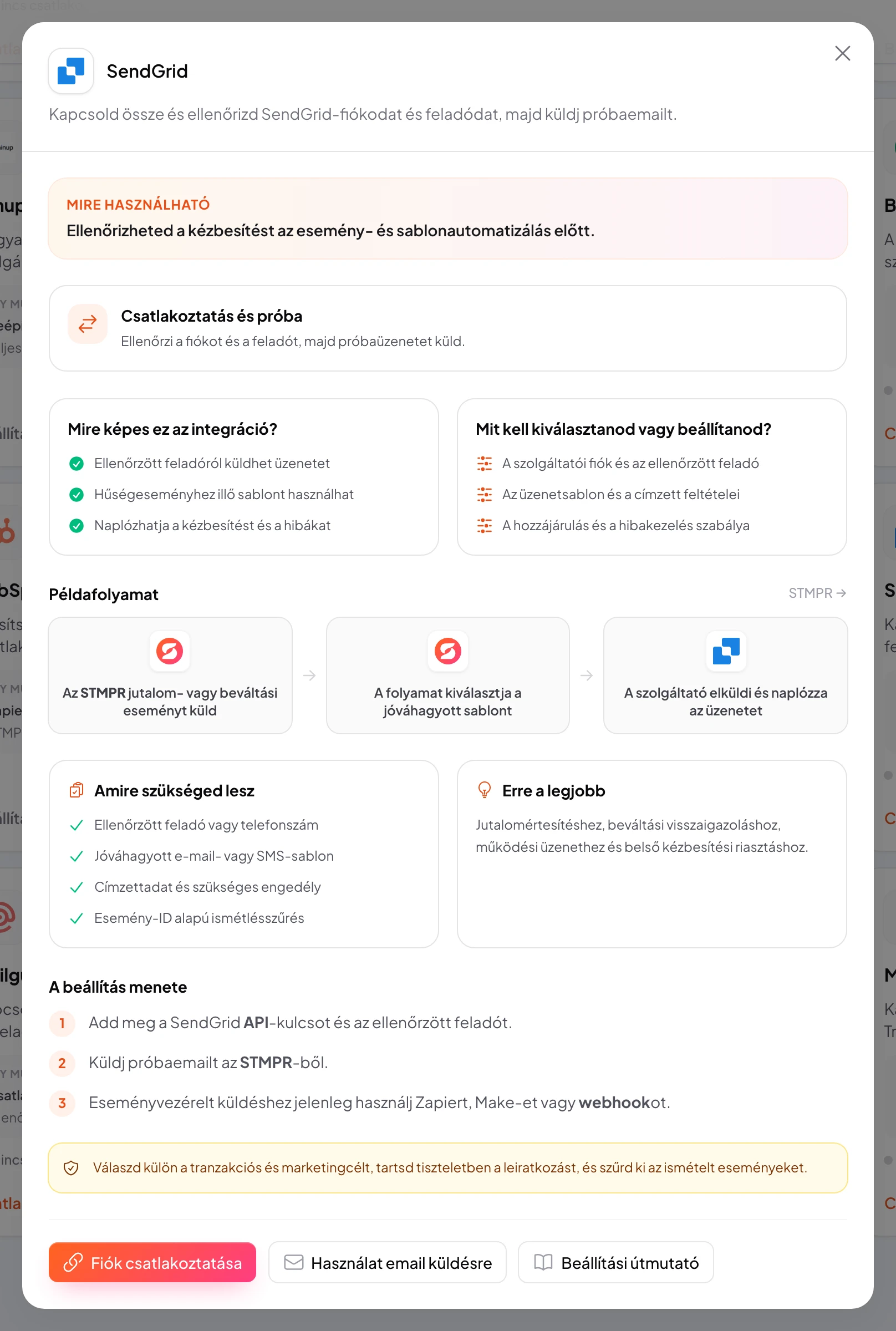 stmpr: SendGrid kapcsolat és munkafolyamat beállítása