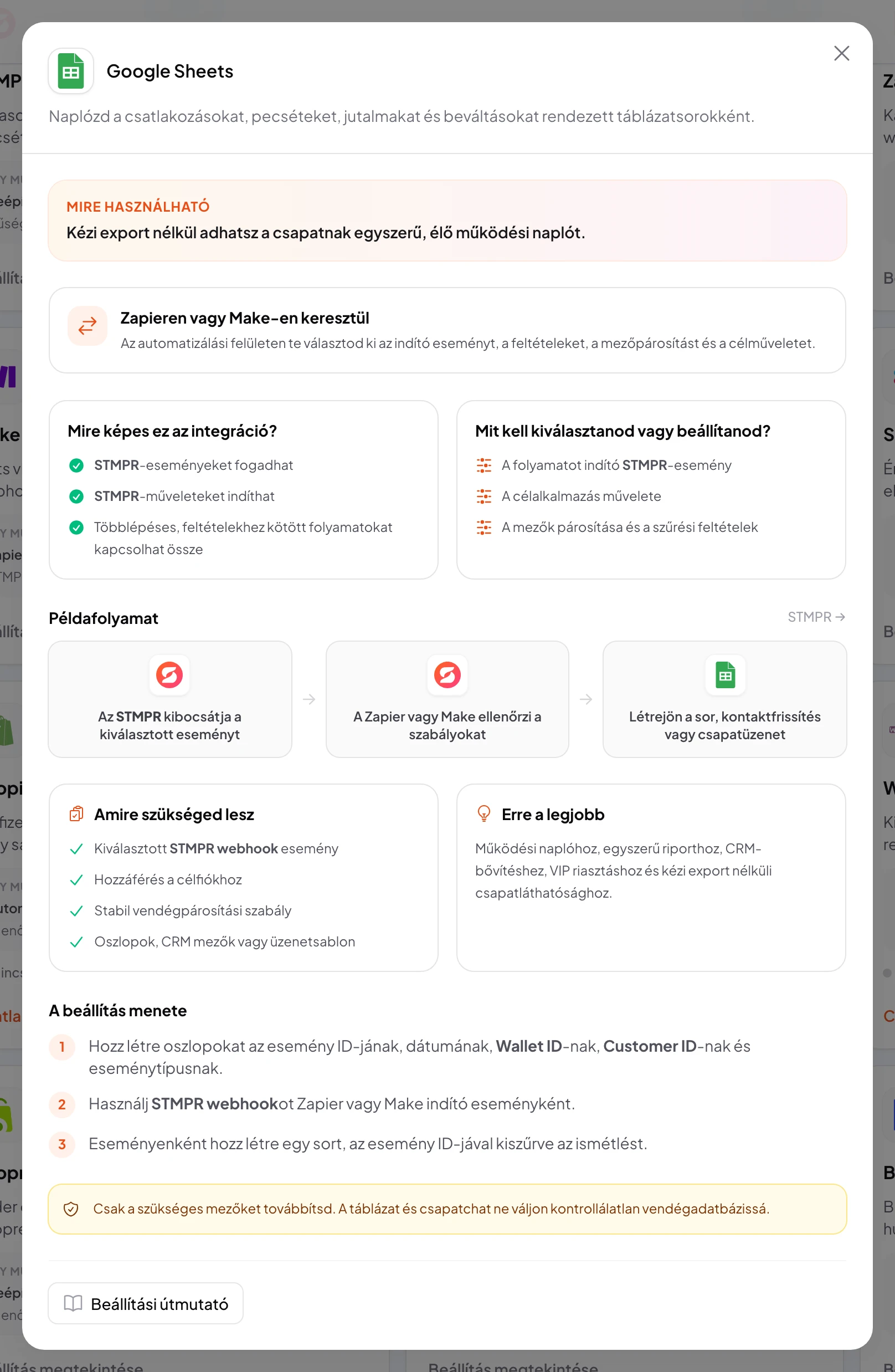 stmpr: Google Sheets kapcsolat és munkafolyamat beállítása