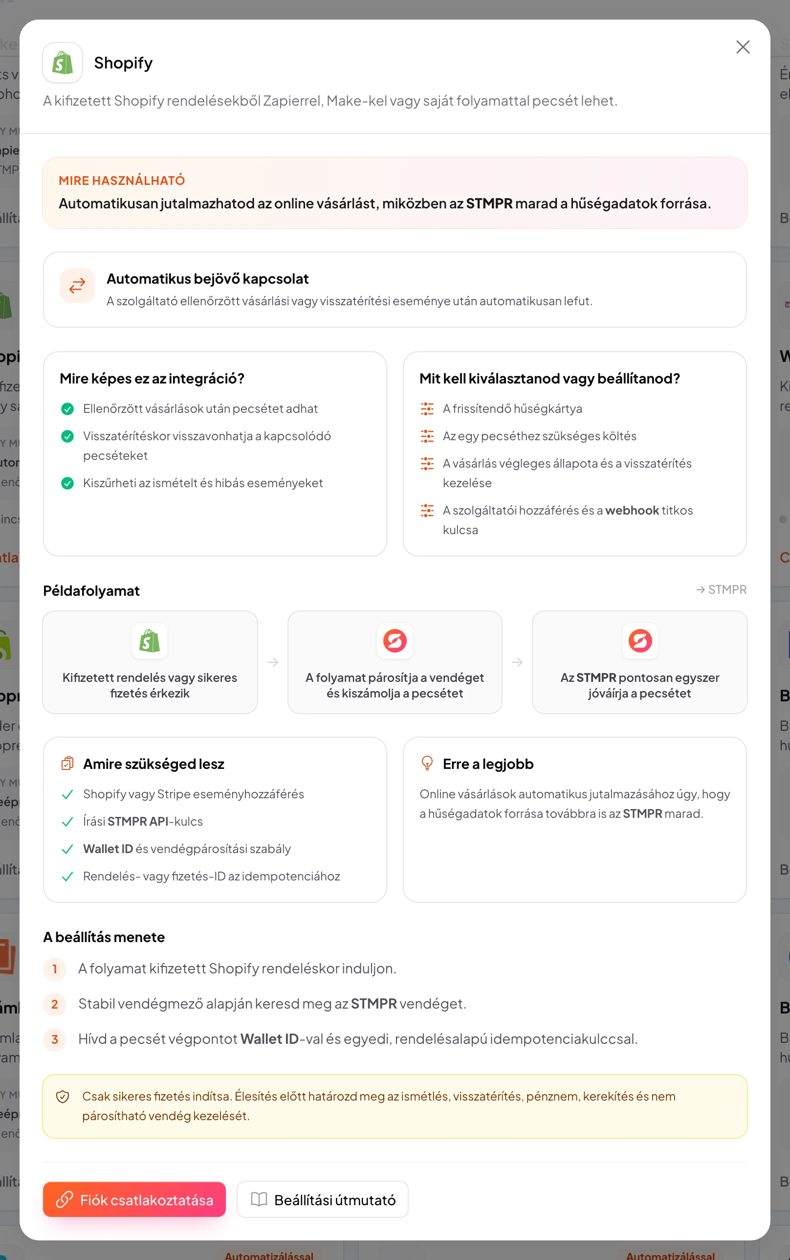 stmpr: Shopify kapcsolat és munkafolyamat beállítása