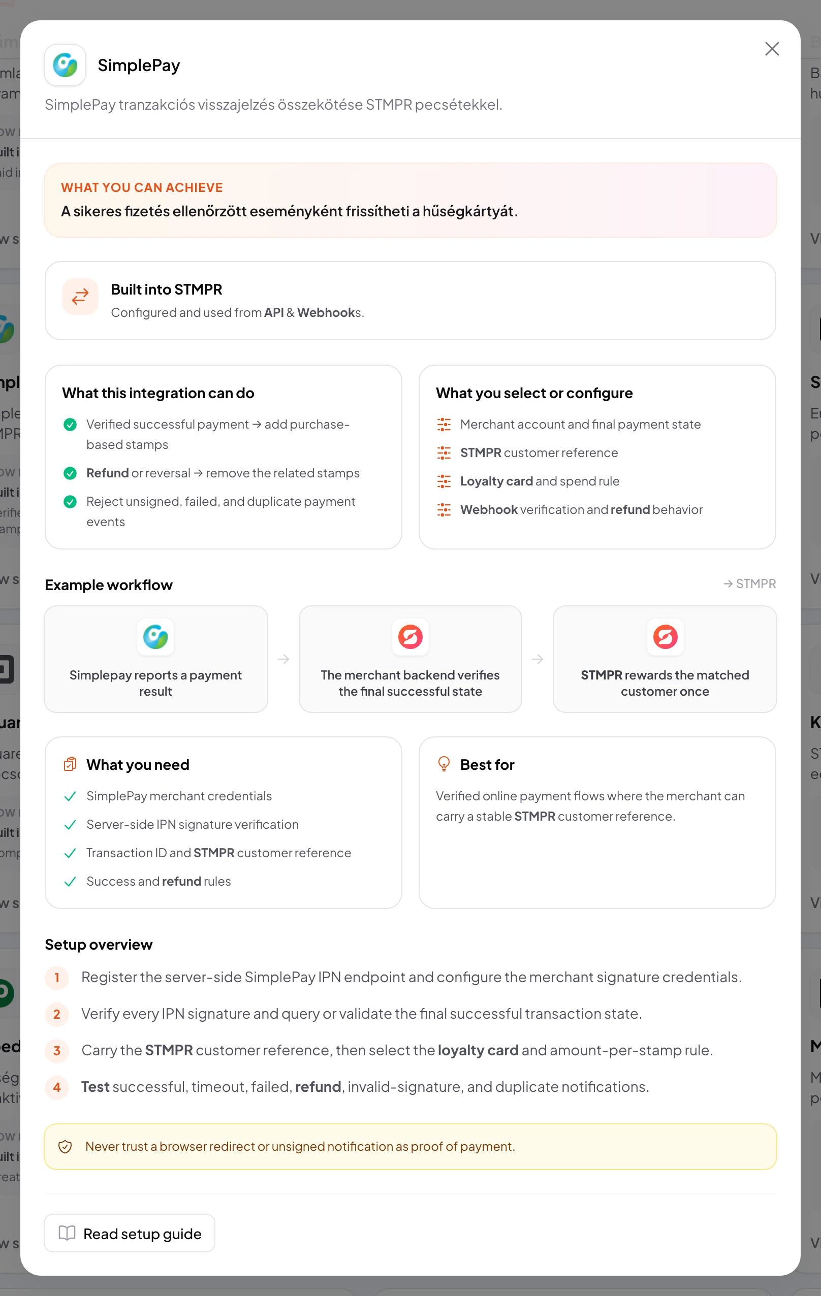 stmpr: configure the SimplePay connection and workflow