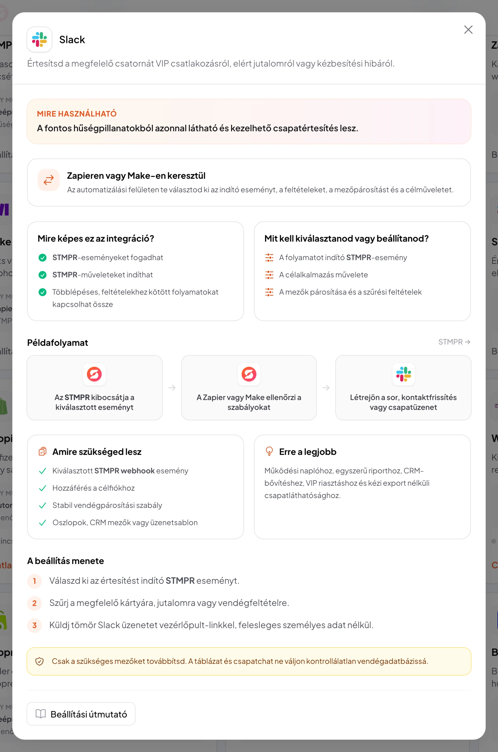 stmpr: Slack kapcsolat és munkafolyamat beállítása