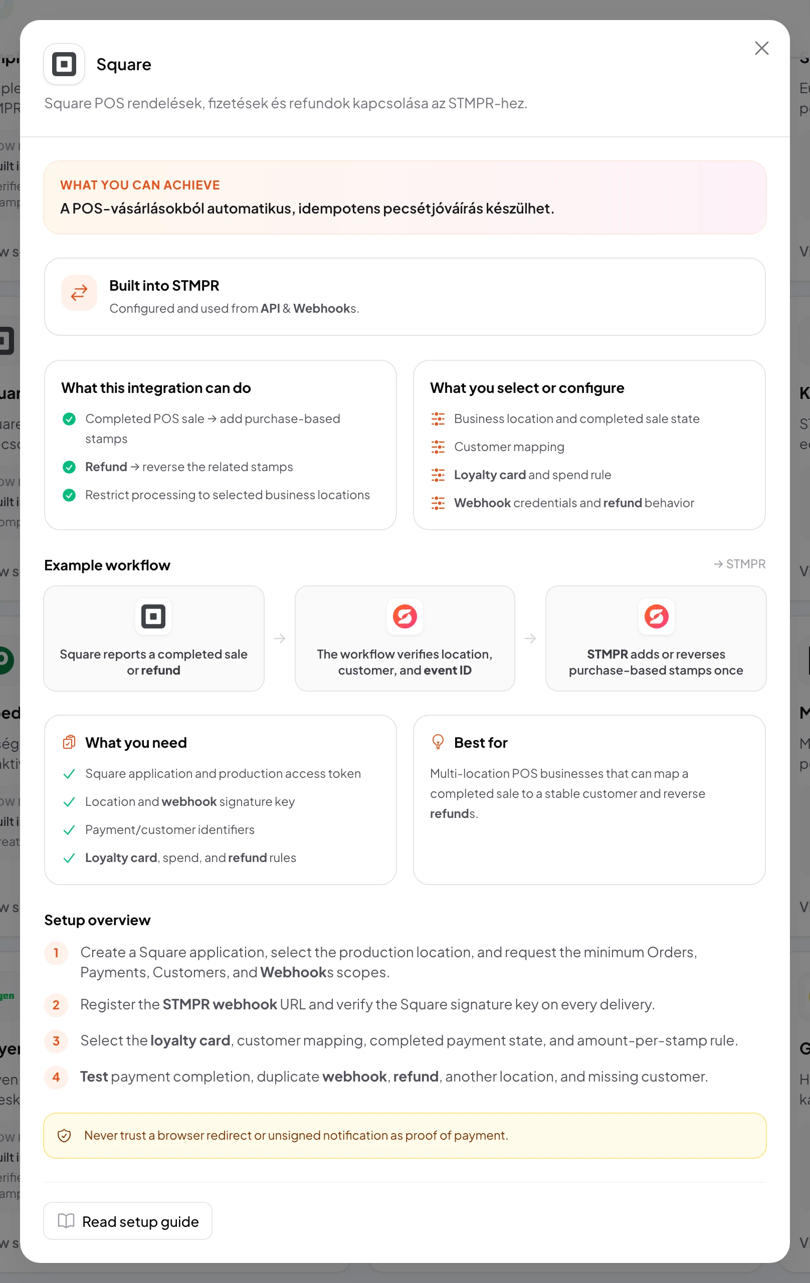 stmpr: configure the Square connection and workflow