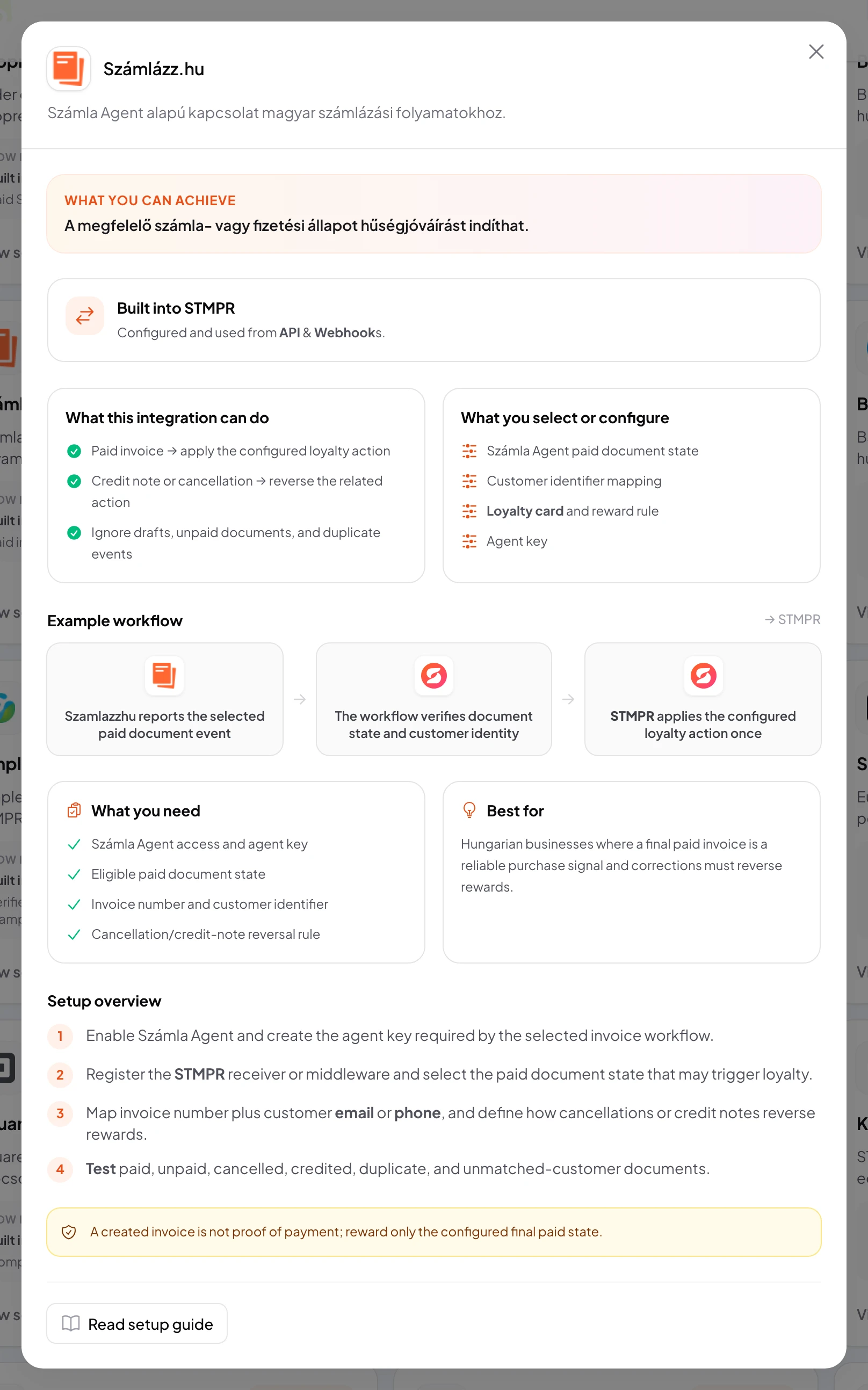 stmpr: configure the Számlázz.hu connection and workflow