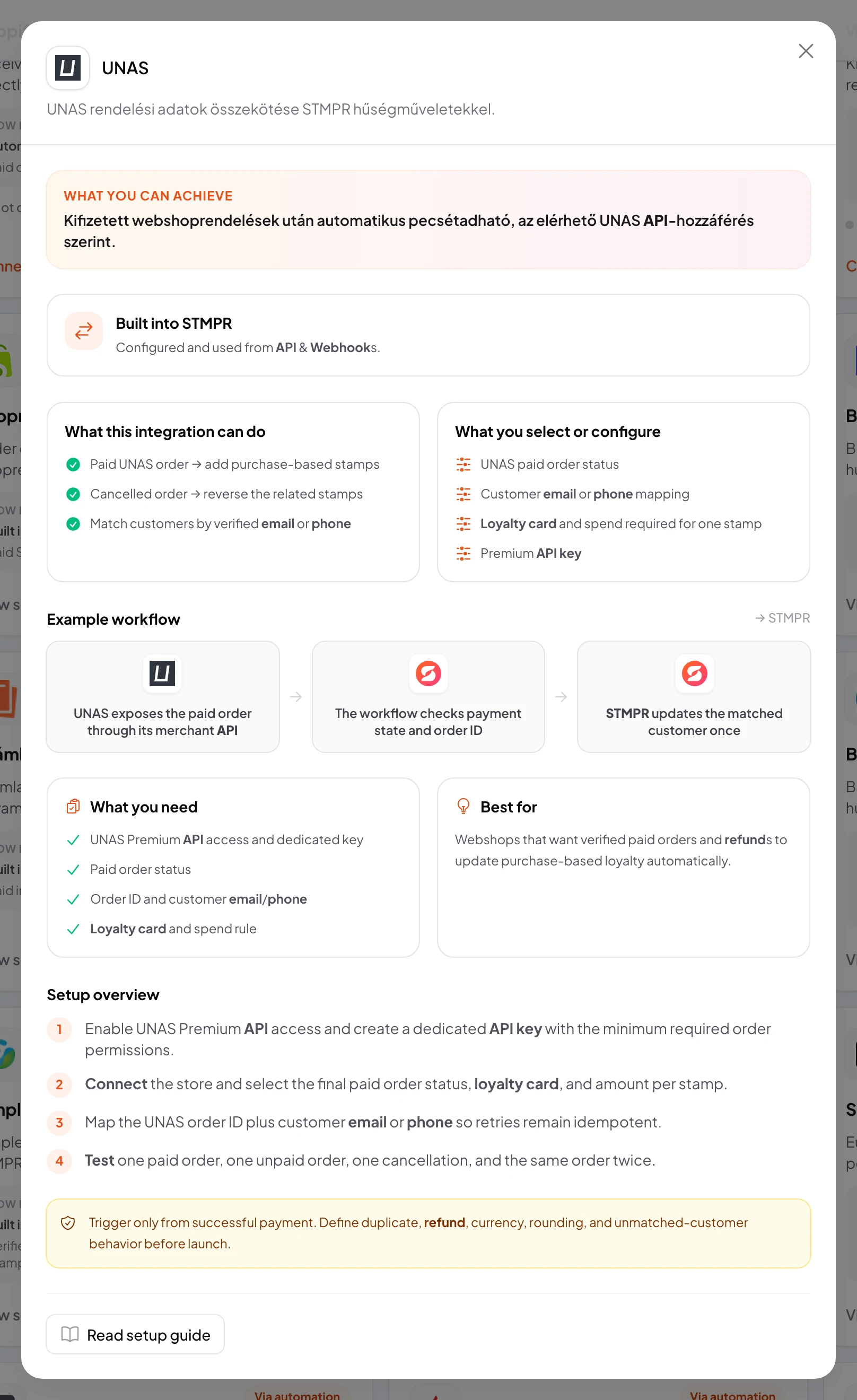 stmpr: configure the UNAS connection and workflow