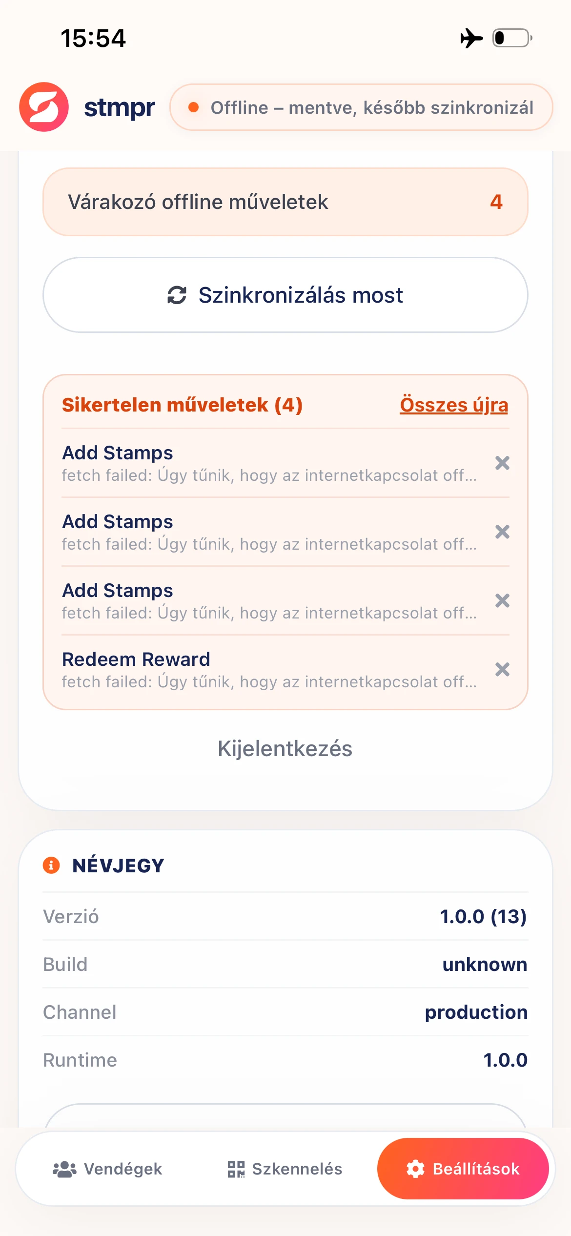 Scanner app offline with queued actions